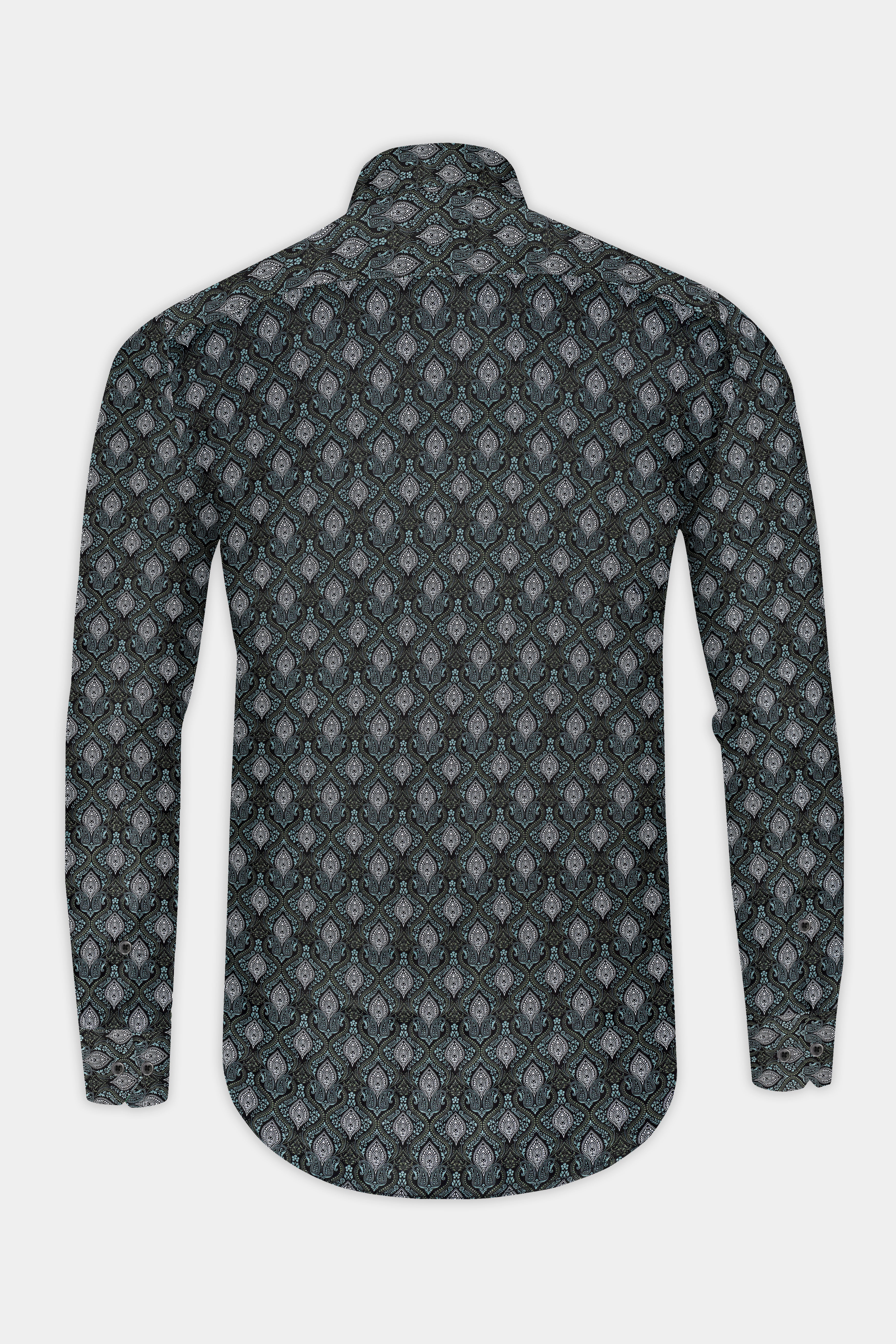 Jade Black And Cascade Green Printed Giza Cotton Shirt