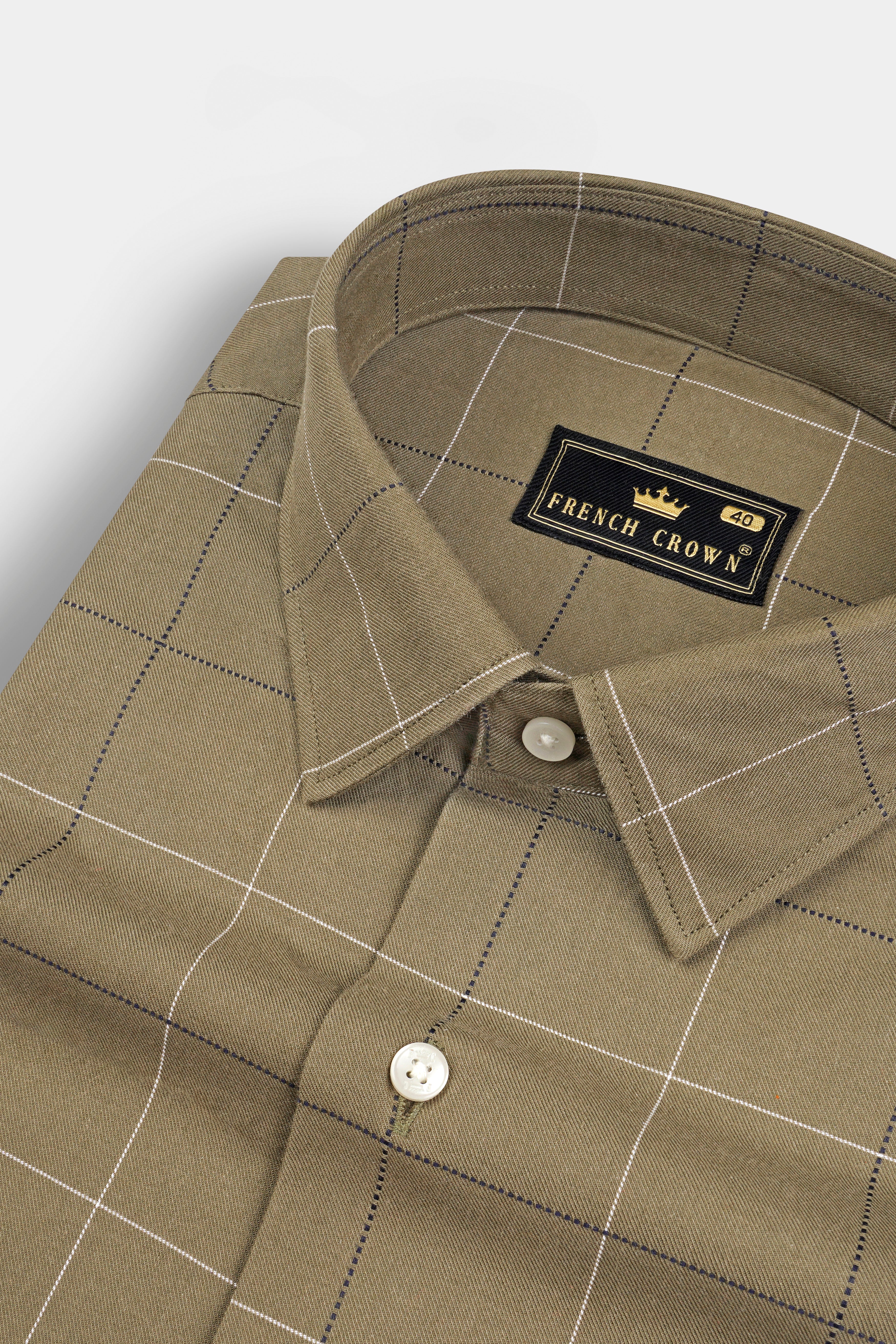 Arrowtown Brown Checked Dobby Textured Premium Giza Cotton Shirt