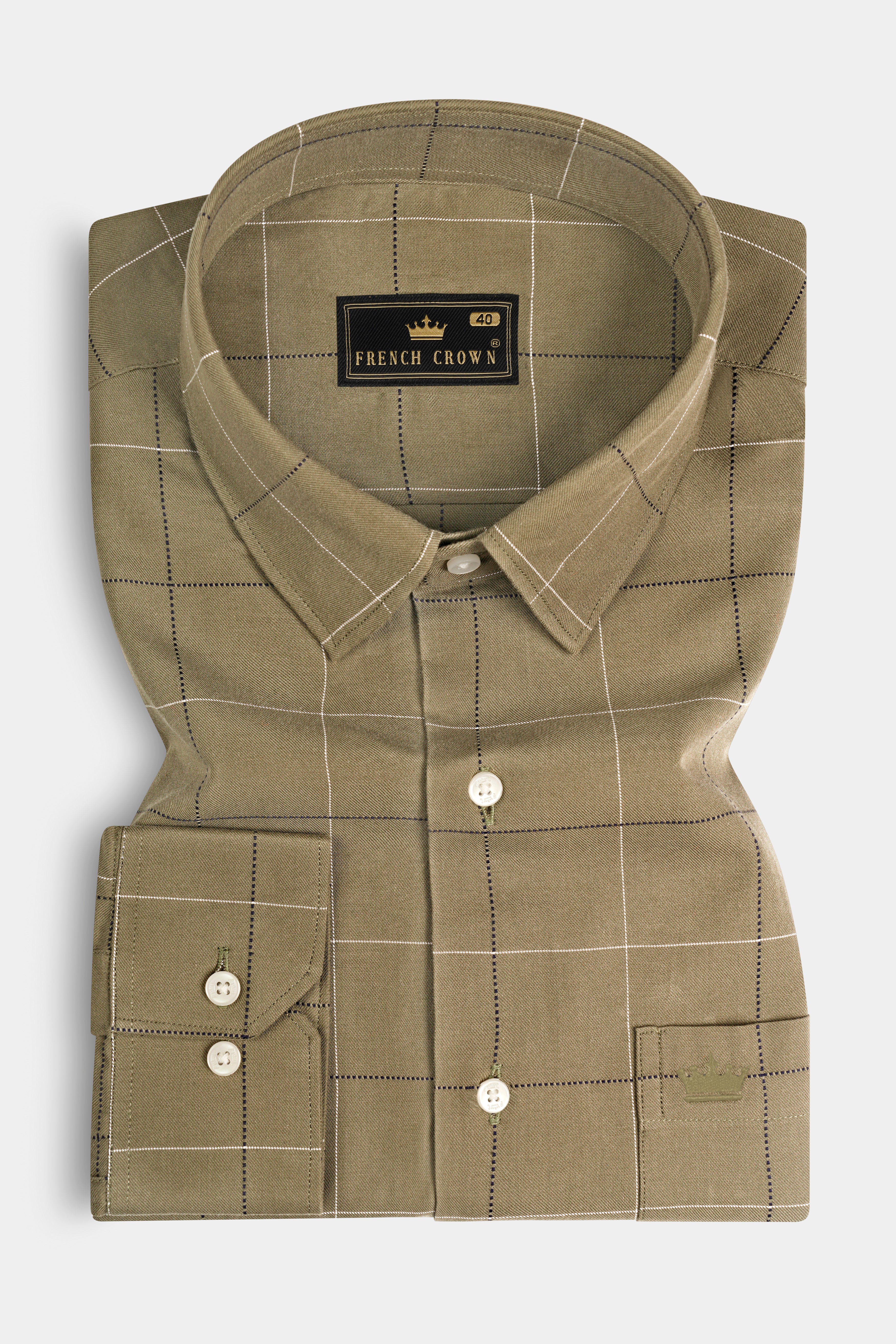 Arrowtown Brown Checked Dobby Textured Premium Giza Cotton Shirt