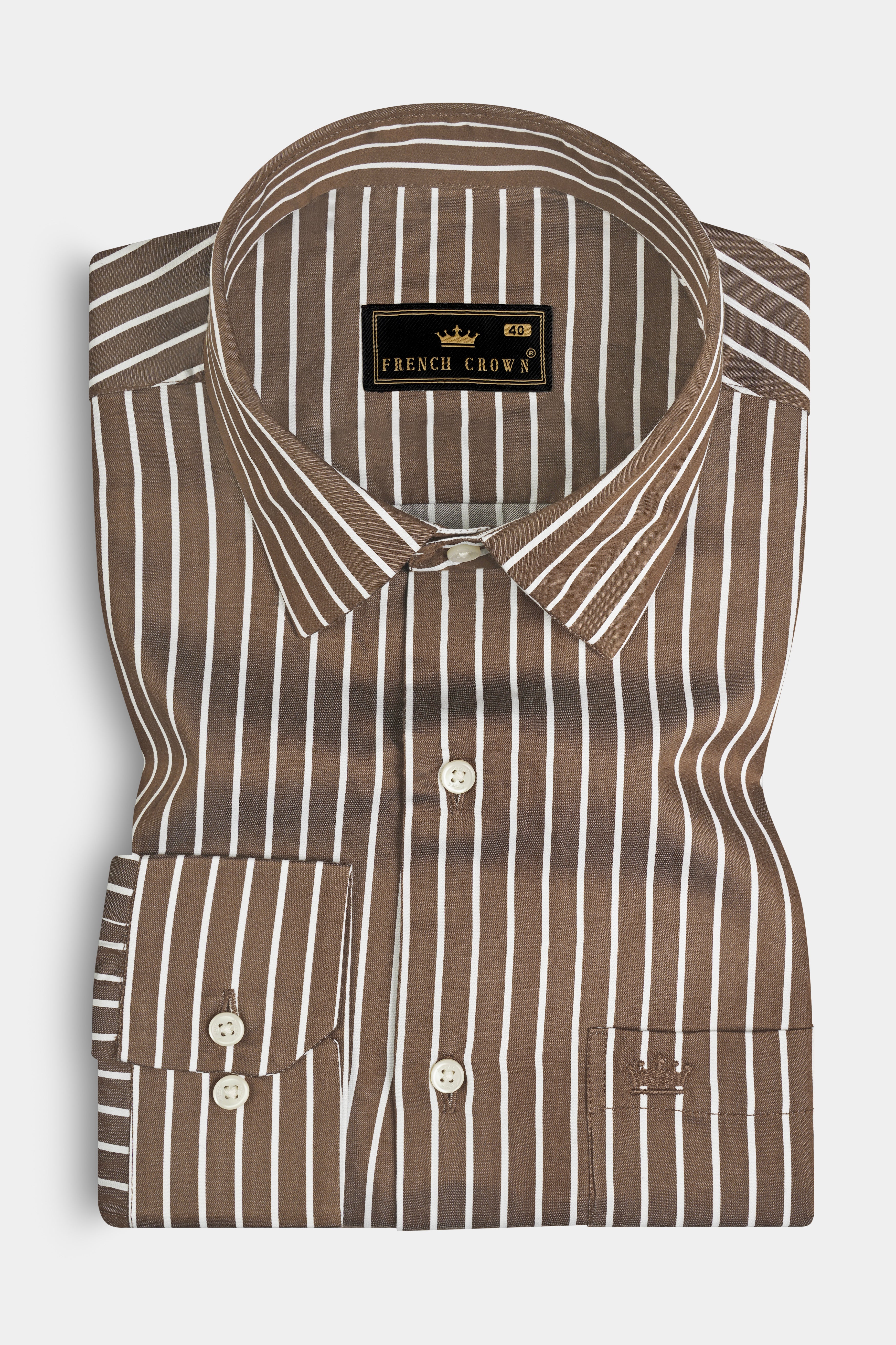 Kabul Brown Striped Twill Premium Cotton Shirt