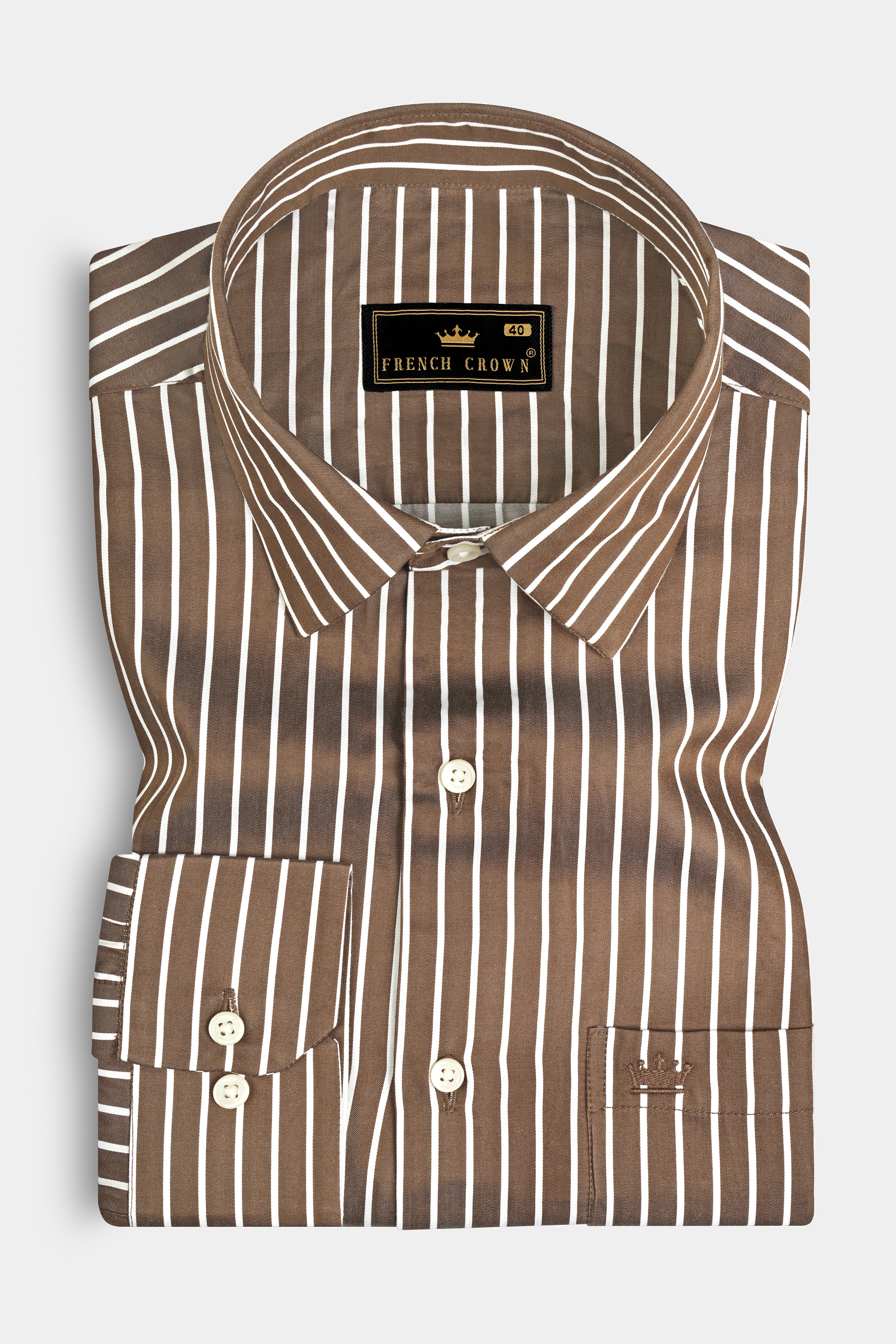 Kabul Brown Striped Twill Premium Cotton Shirt 12976-38, 12976-H-38, 12976-39, 12976-H-39, 12976-40, 12976-H-40, 12976-42, 12976-H-42, 12976-44, 12976-H-44, 12976-46, 12976-H-46, 12976-48, 12976-H-48, 12976-50, 12976-H-50, 12976-52, 12976-H-52