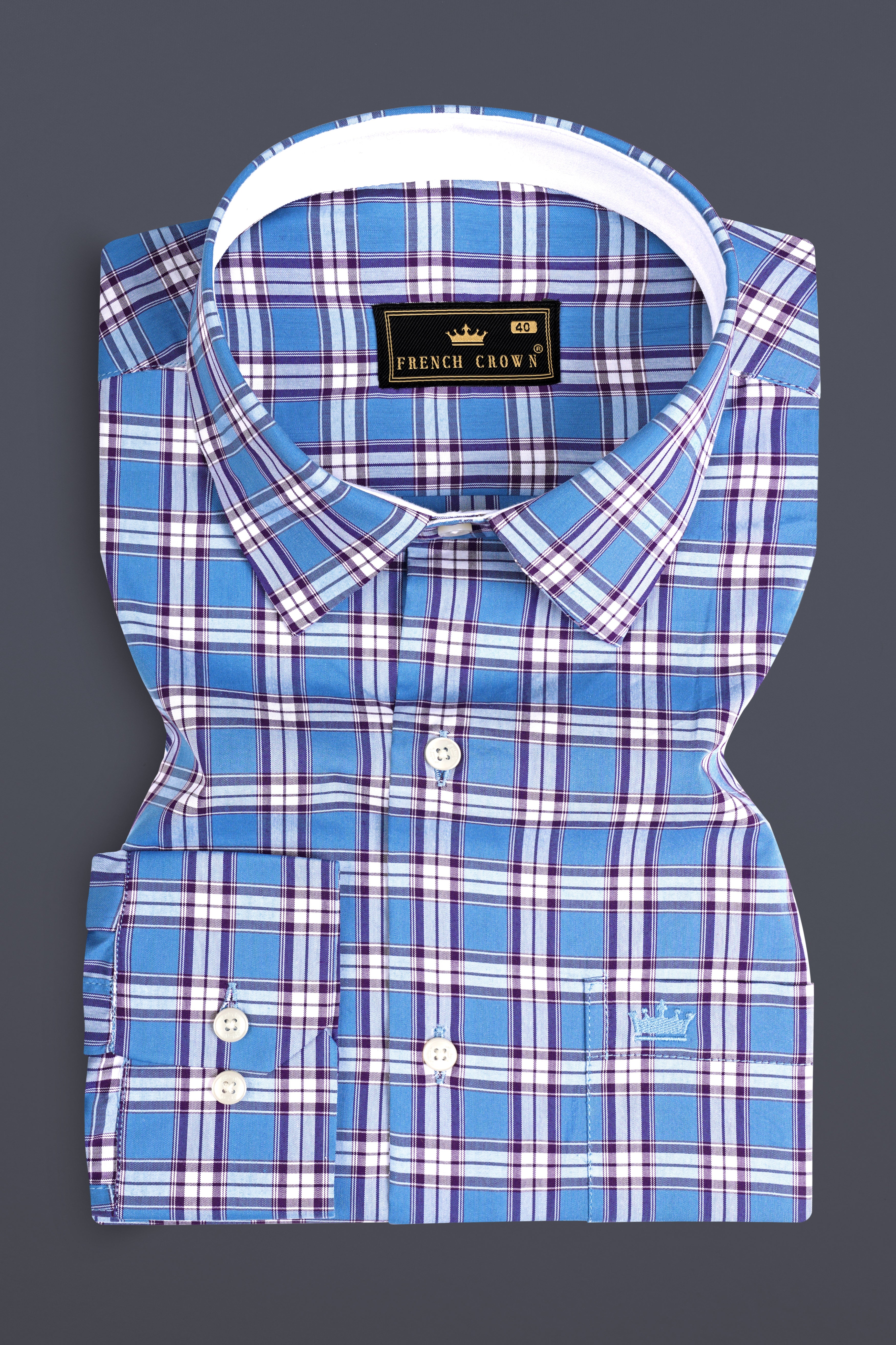 Celestial Blue Casual Checks-Plaid Premium Cotton Shirt For Men