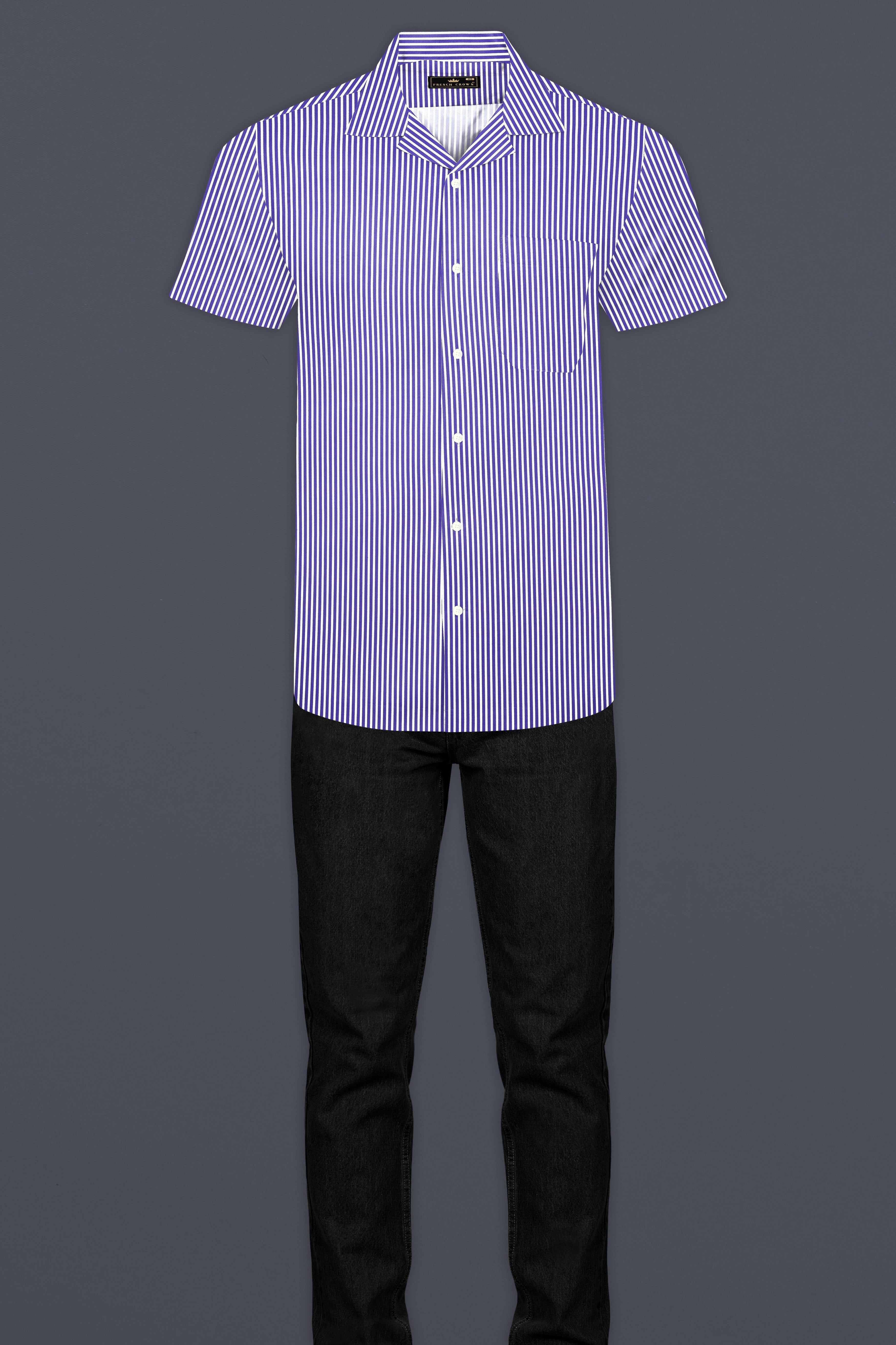 Kiosque cc × Laid.b Uniform Knit Blue Crocus Blue Casual Stripes Premium Cotton Shirt For Men