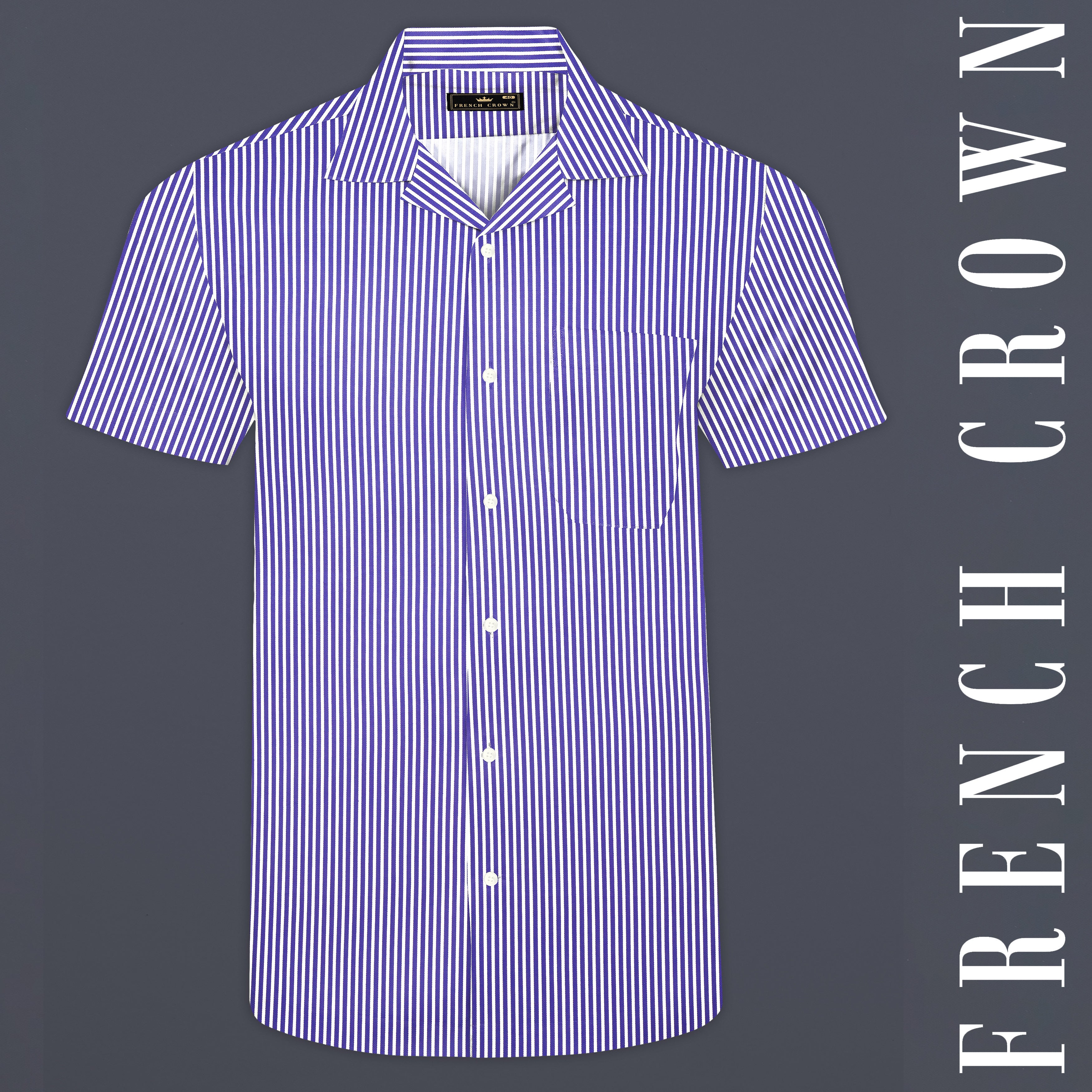 Crocus Blue Casual Stripes Premium Cotton Shirt For Men