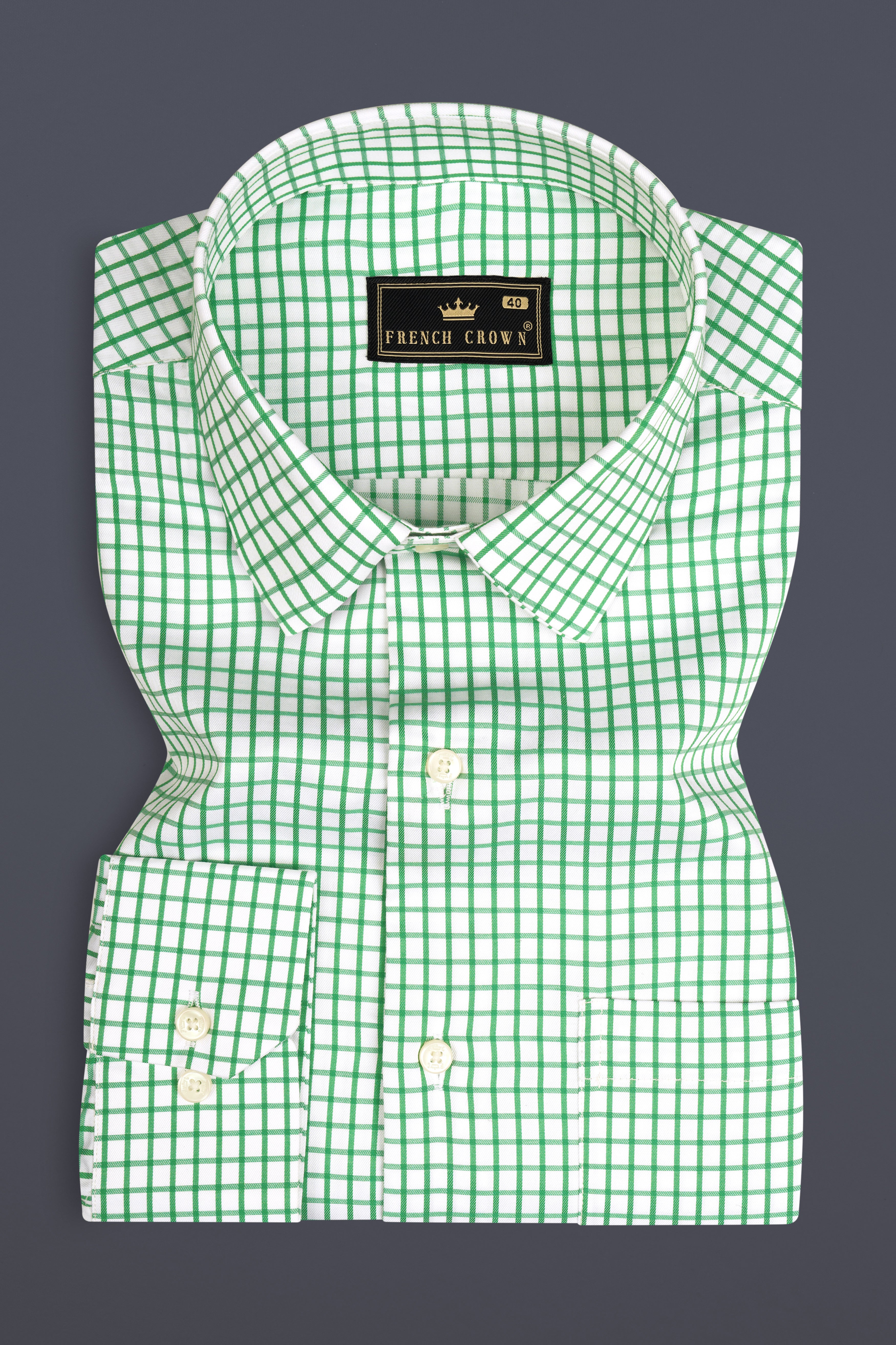 Lichen Green Checked Twill Premium Cotton Shirt