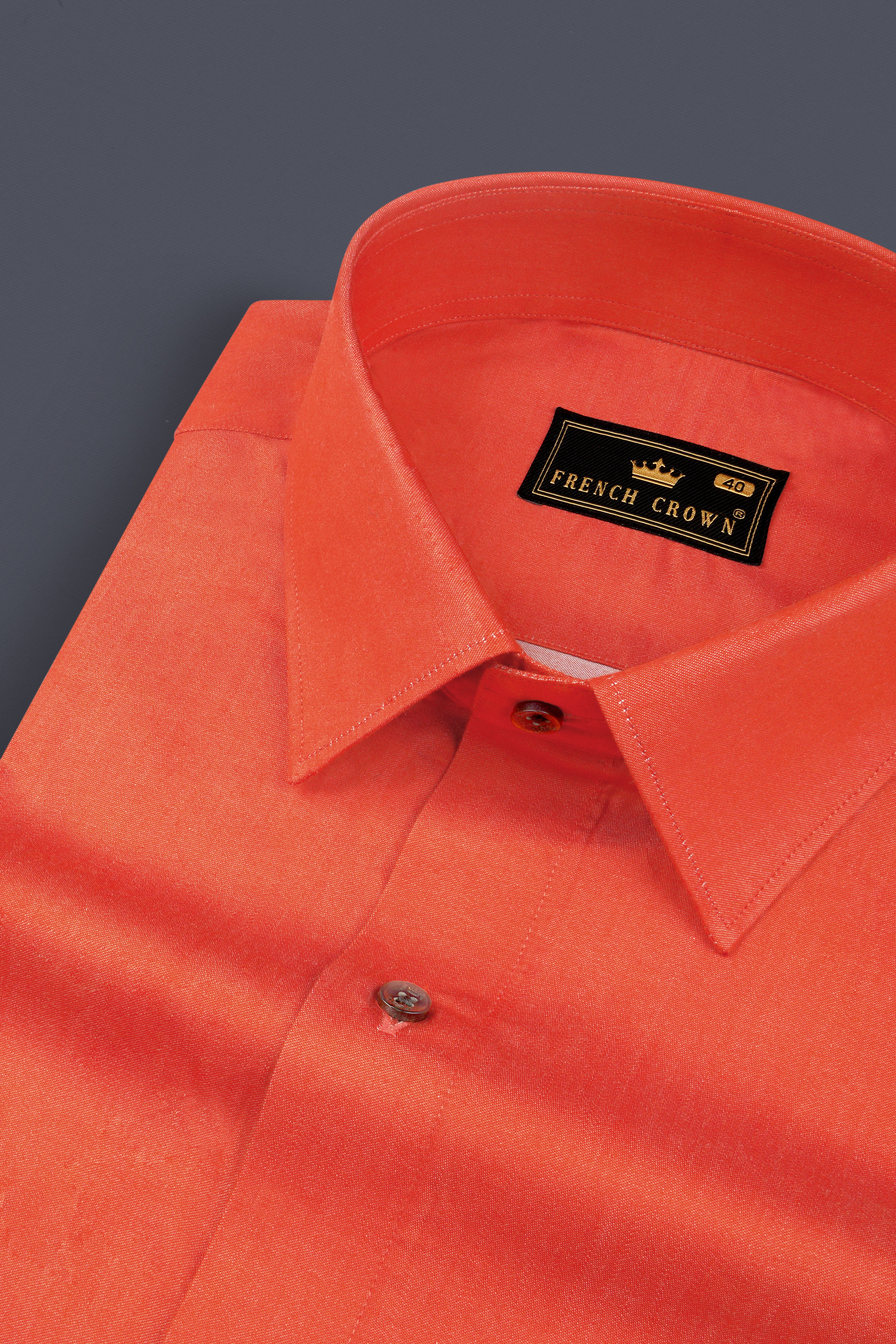 Sunrise Orange Solid Chambray Premium Giza Cotton Shirt