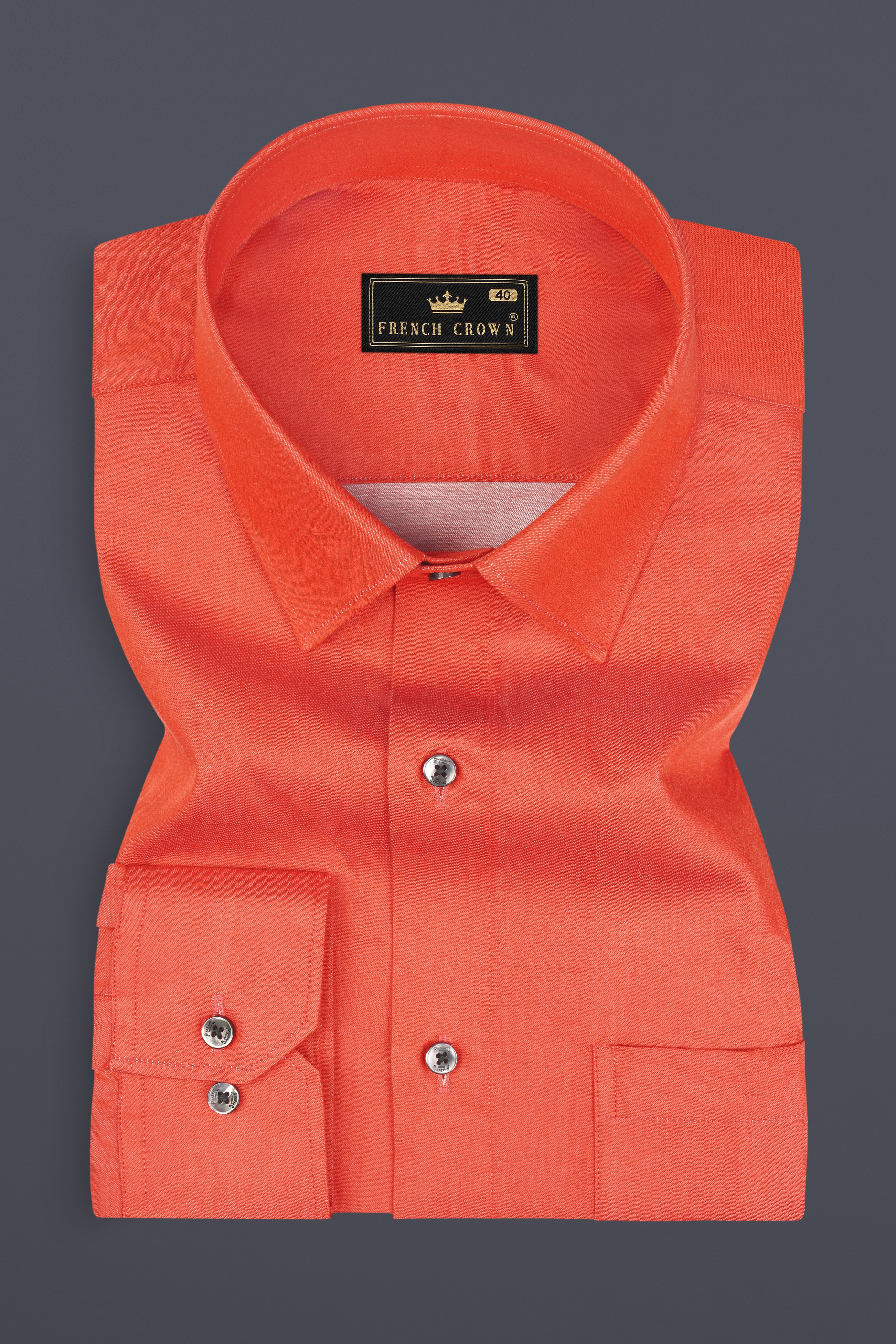 BOX OFFICE 「ORANGE」Made in France Sunrise Orange Formal Solid Premium Cotton Shirt For Men