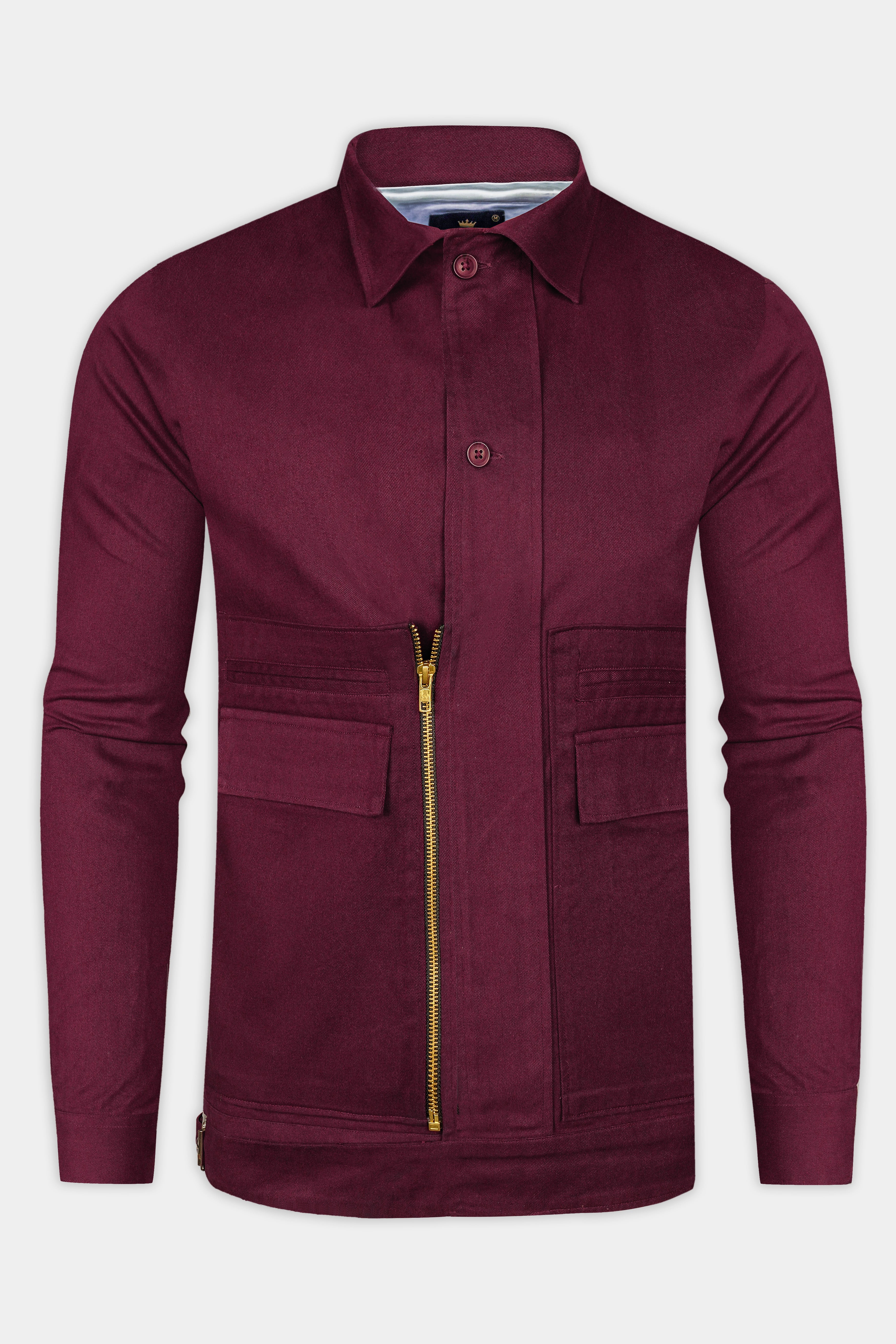 Wine Berry Solid Twill with Zipper Closure Designer Jacket