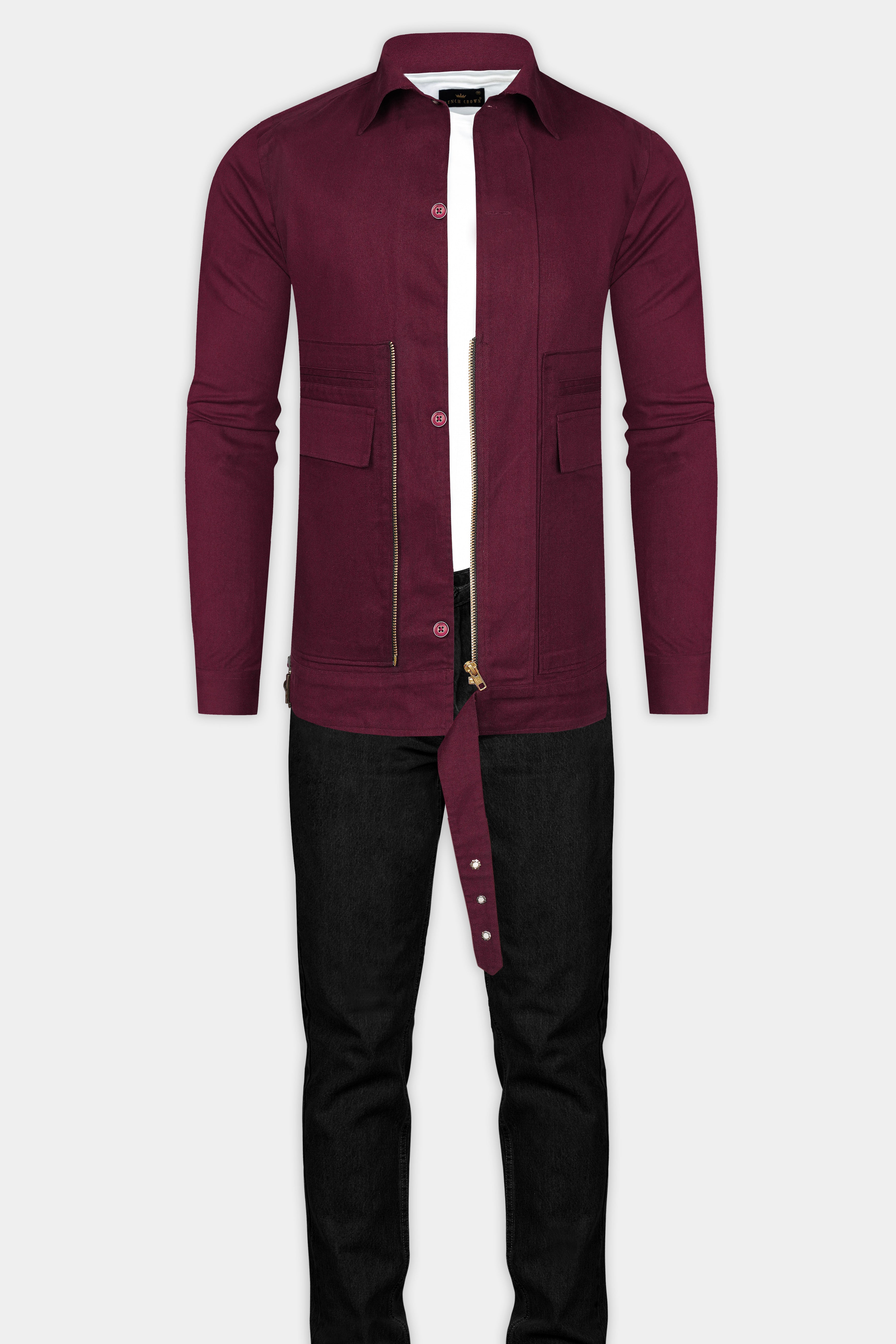 Wine Berry Solid Twill with Zipper Closure Designer Jacket