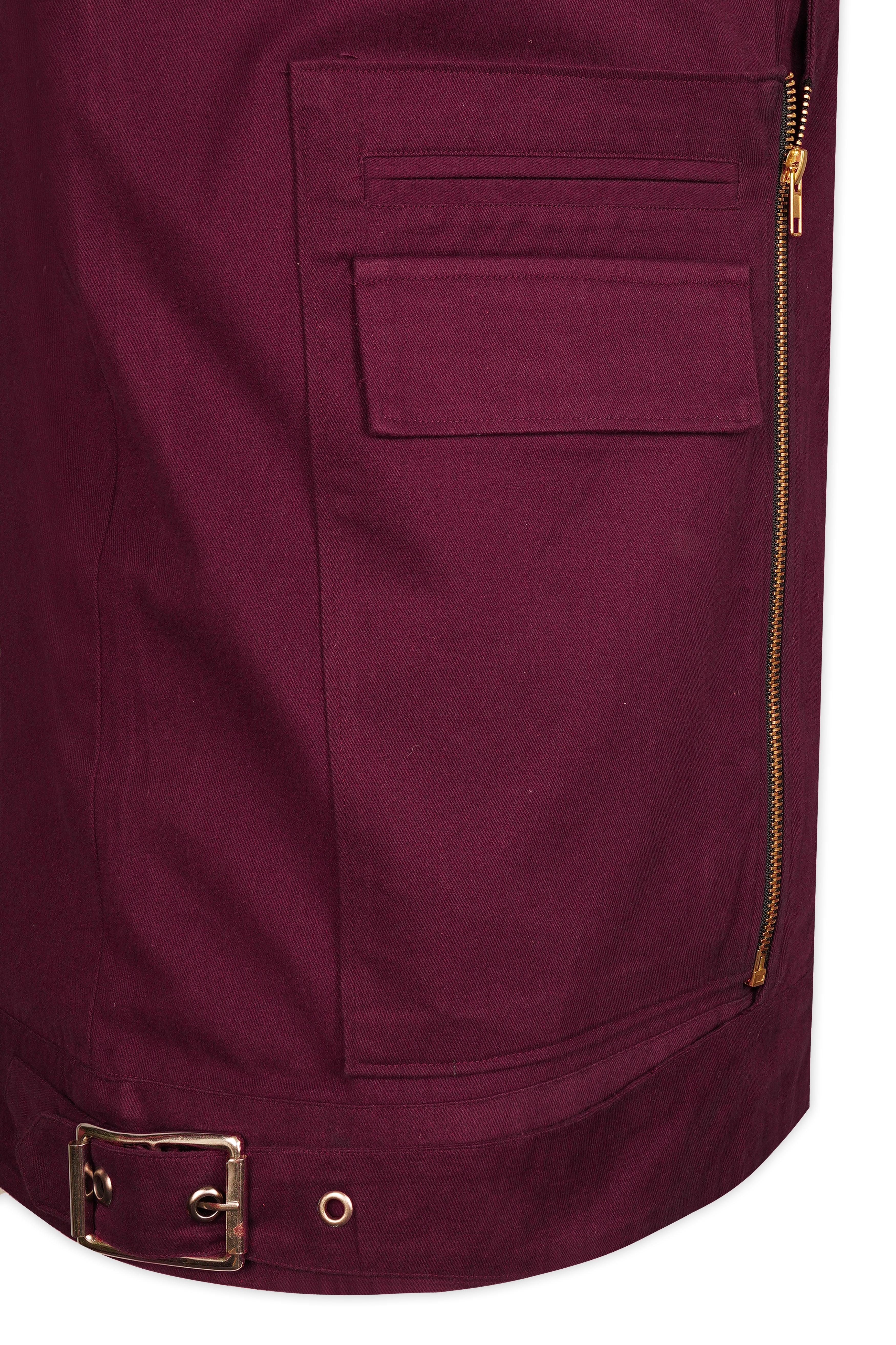 Wine Berry Solid Twill with Zipper Closure Designer Jacket