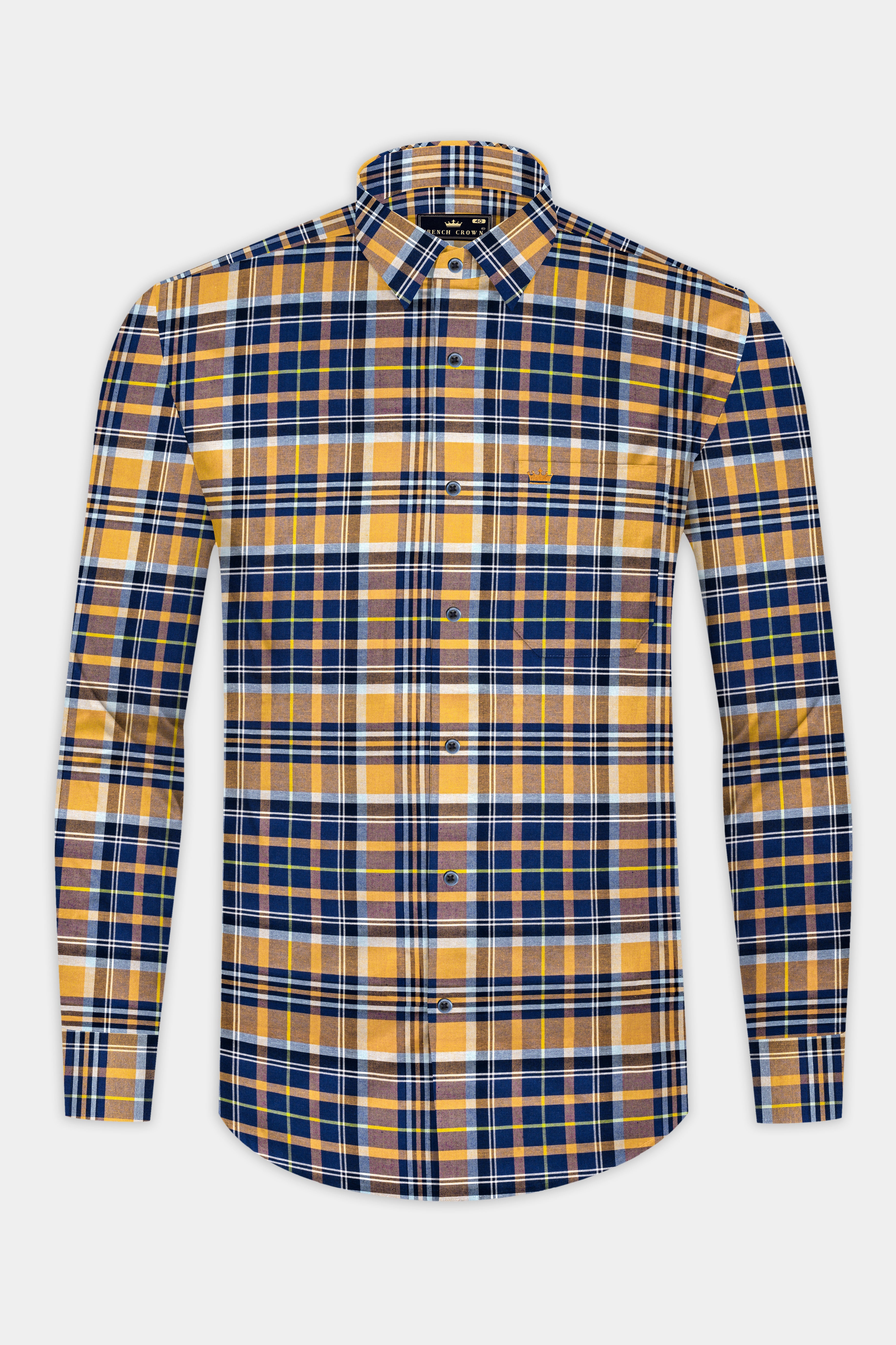 Palliser Brown And Rhino Blue Checked Royal Oxford Premium Cotton Shirt