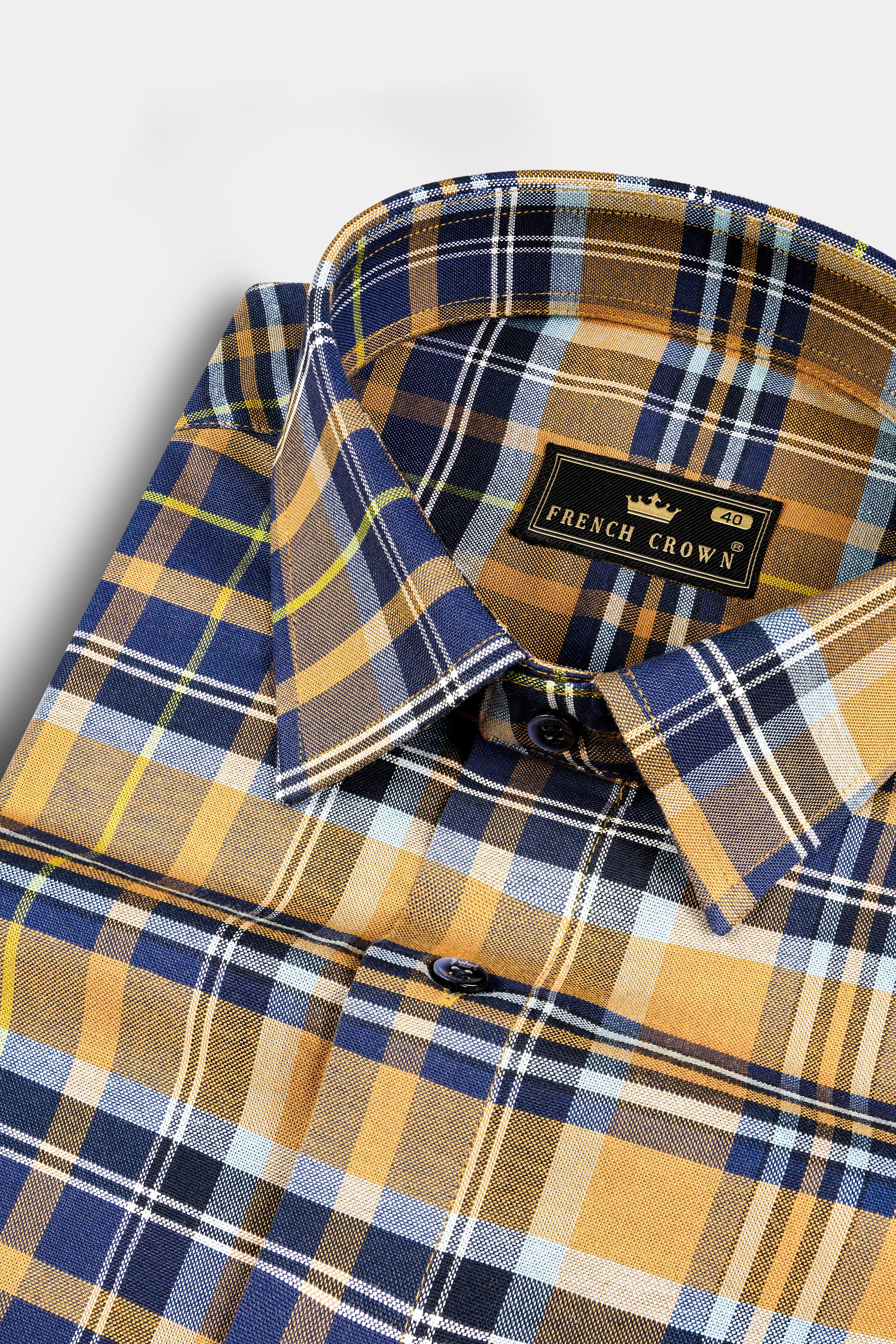 Palliser Brown And Rhino Blue Checked Royal Oxford Premium Cotton Shirt