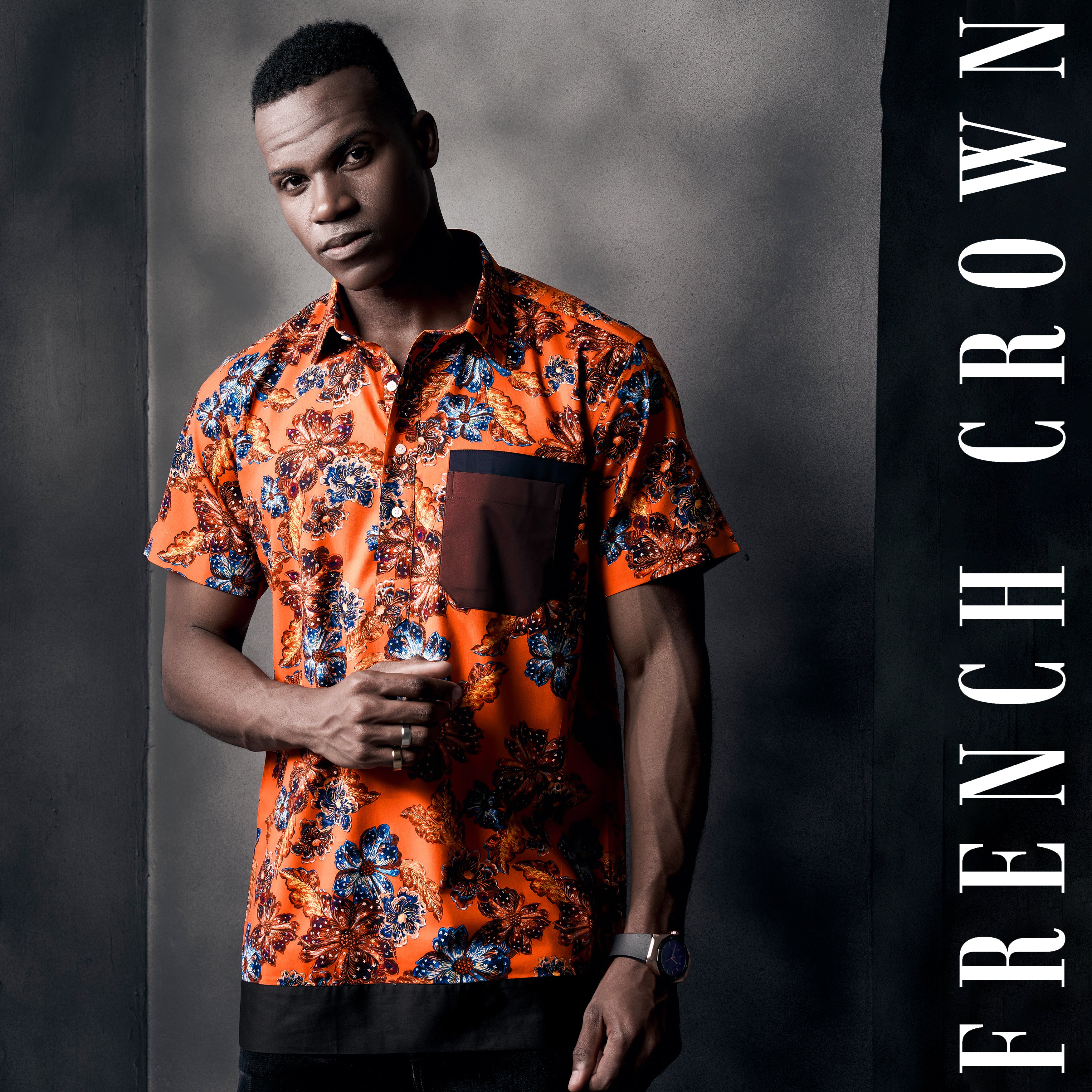 Tangerine Orange And Lapis Blue Floral Casual Prints Premium