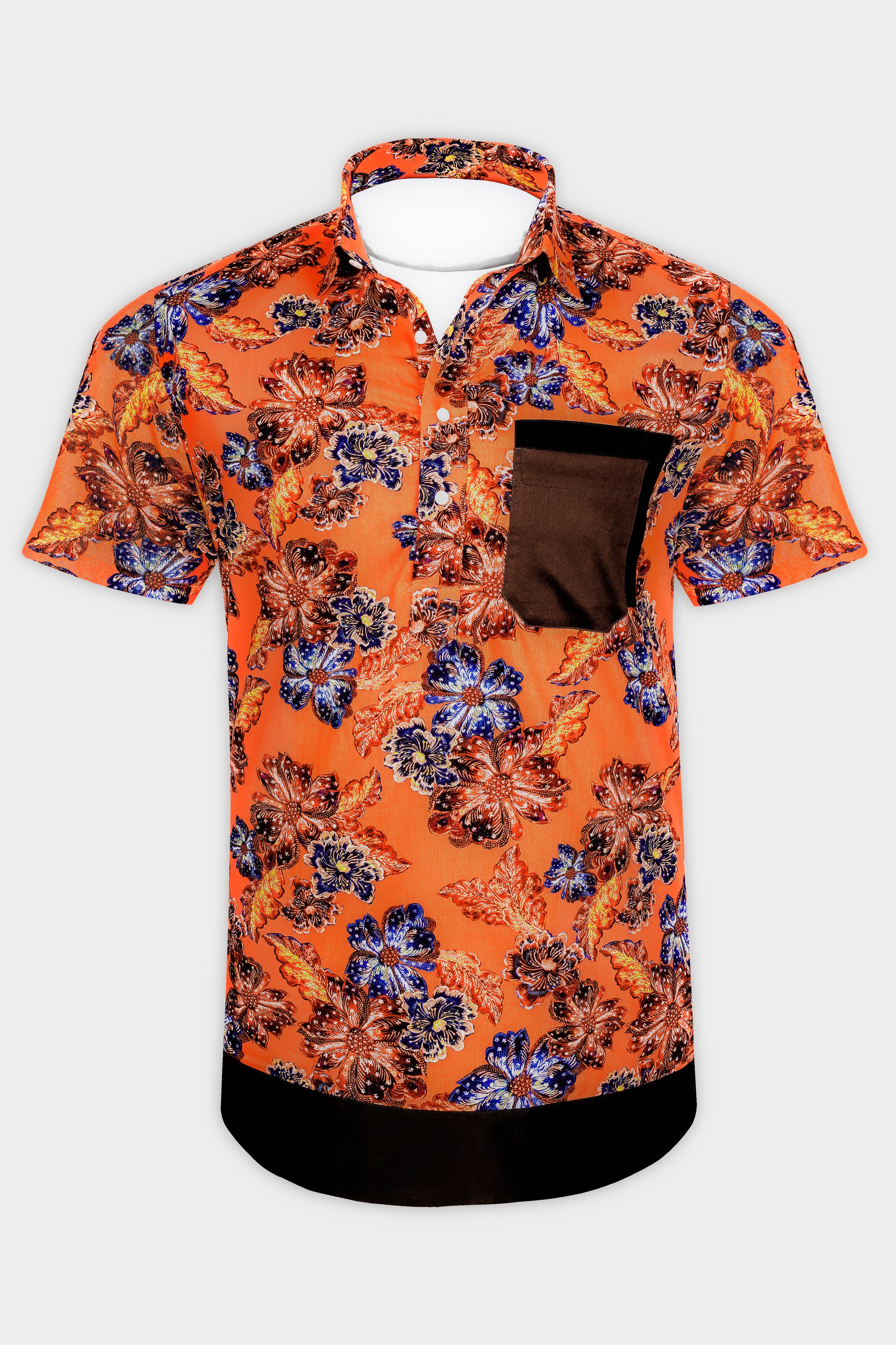 Tangerine Orange And Lapis Blue Floral Casual Prints Premium