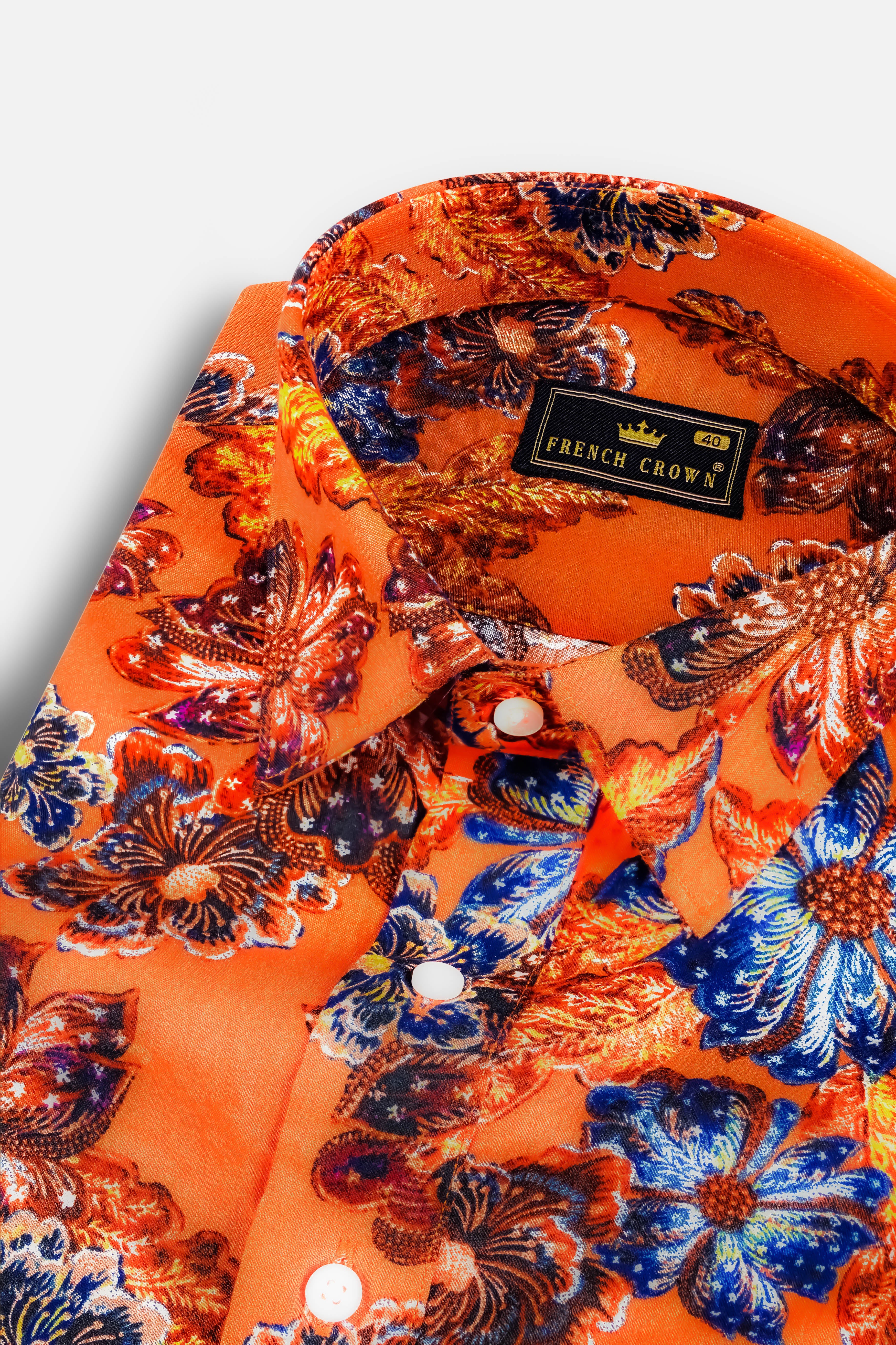 Tangerine Orange And Lapis Blue Floral Printed Super Soft Premium Cotton Designer Shirt 13000-SS-P888-38, 13000-SS-P888-H-38, 13000-SS-P888-39, 13000-SS-P888-H-39, 13000-SS-P888-40, 13000-SS-P888-H-40, 13000-SS-P888-42, 13000-SS-P888-H-42, 13000-SS-P888-44, 13000-SS-P888-H-44, 13000-SS-P888-46, 13000-SS-P888-H-46, 13000-SS-P888-48, 13000-SS-P888-H-48, 13000-SS-P888-50, 13000-SS-P888-H-50, 13000-SS-P888-52, 13000-SS-P888-H-52