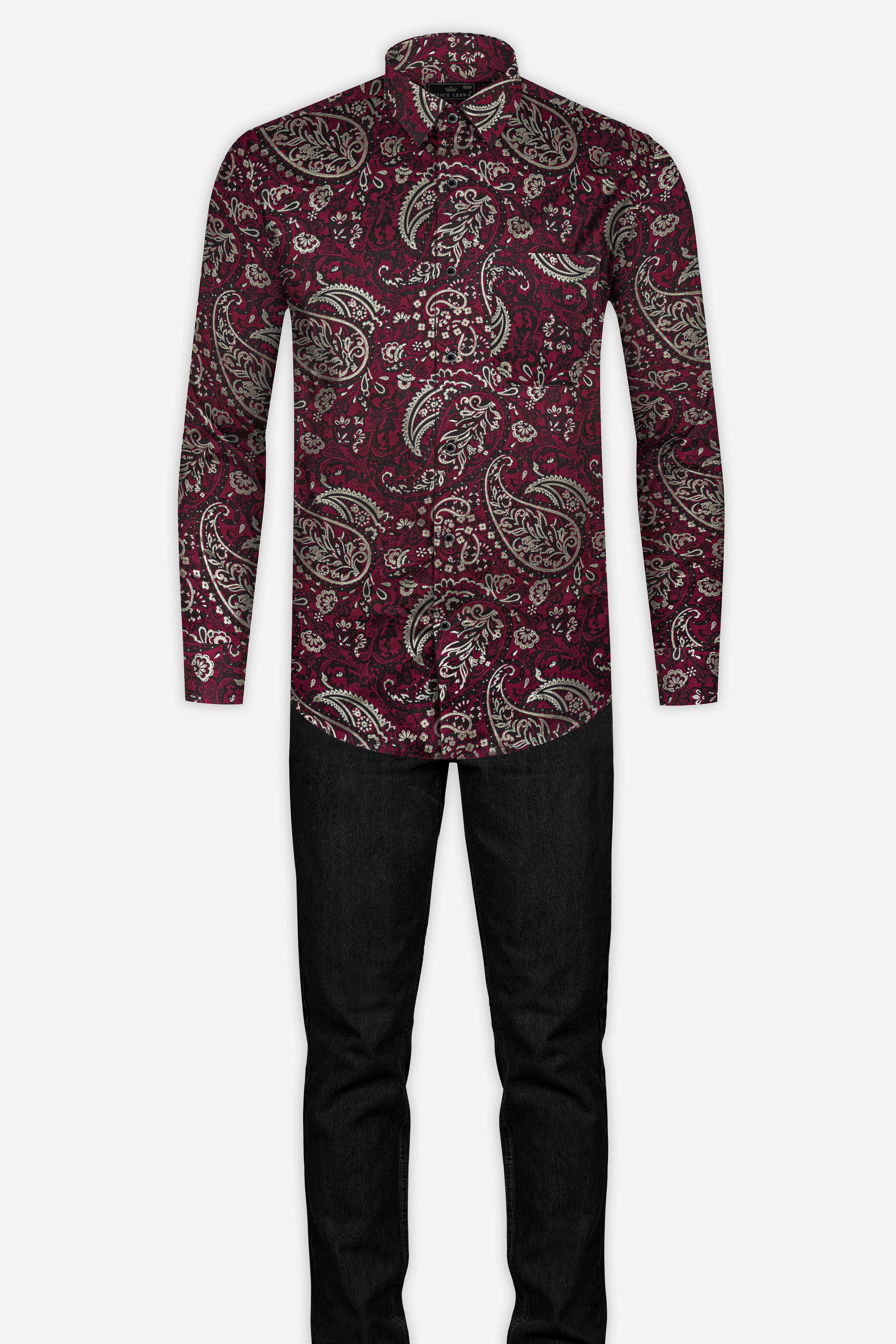 Shadz Red Paisley Printed Subtle Sheen Super Soft Premium Cotton Shirt