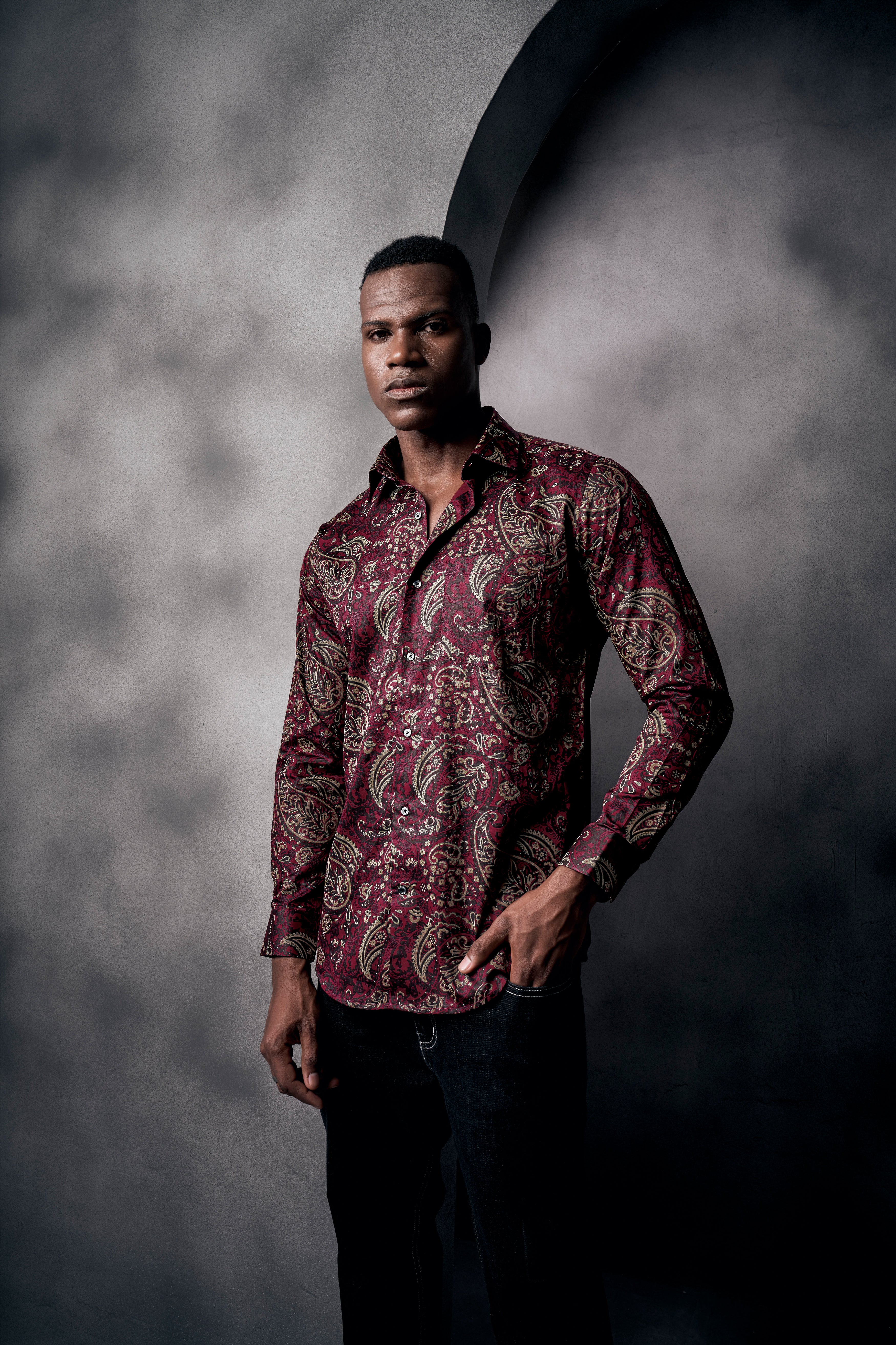 Shadz Red Paisley Printed Subtle Sheen Super Soft Premium Cotton Shirt