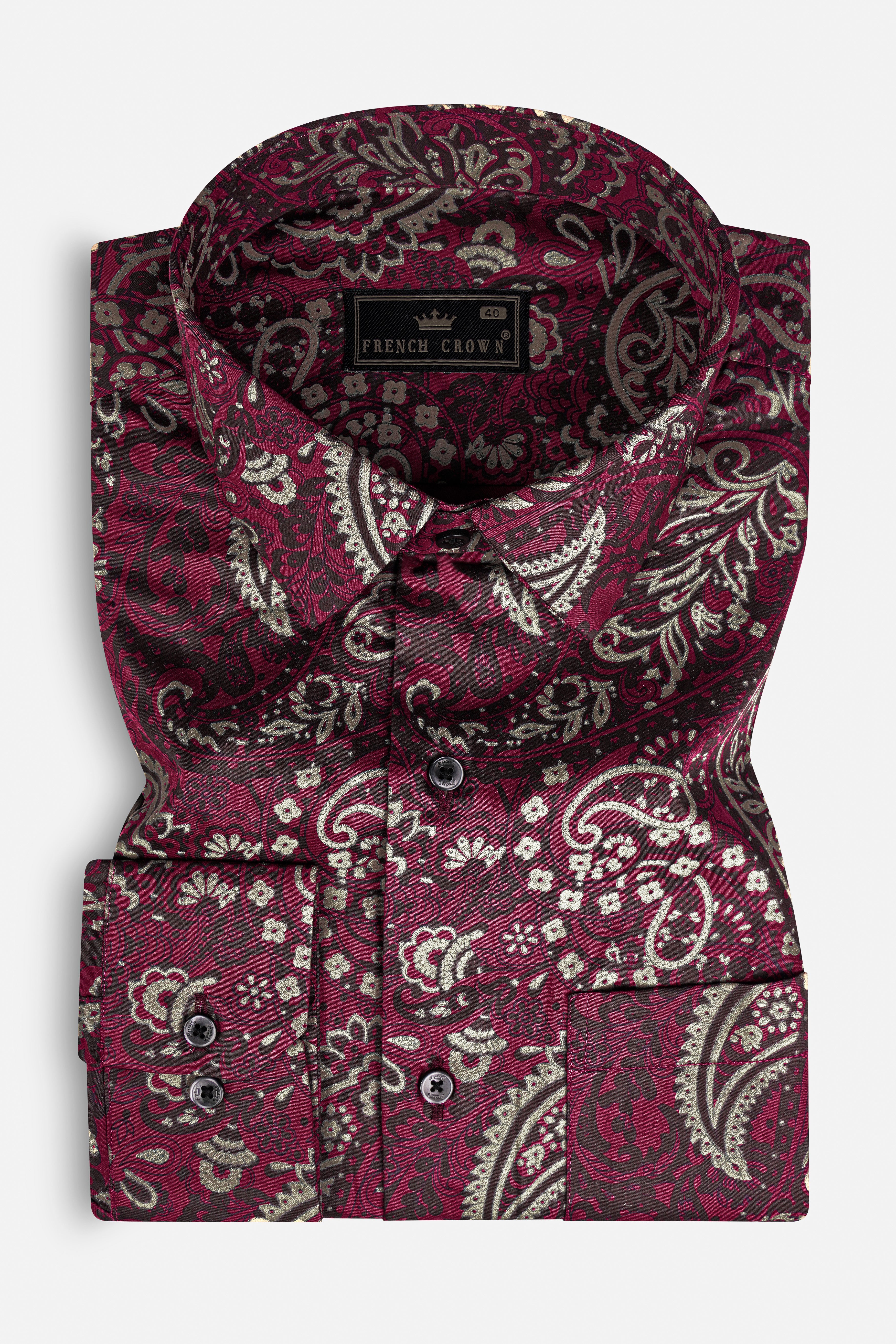 Shadz Red Paisley Printed Subtle Sheen Super Soft Premium Cotton Shirt