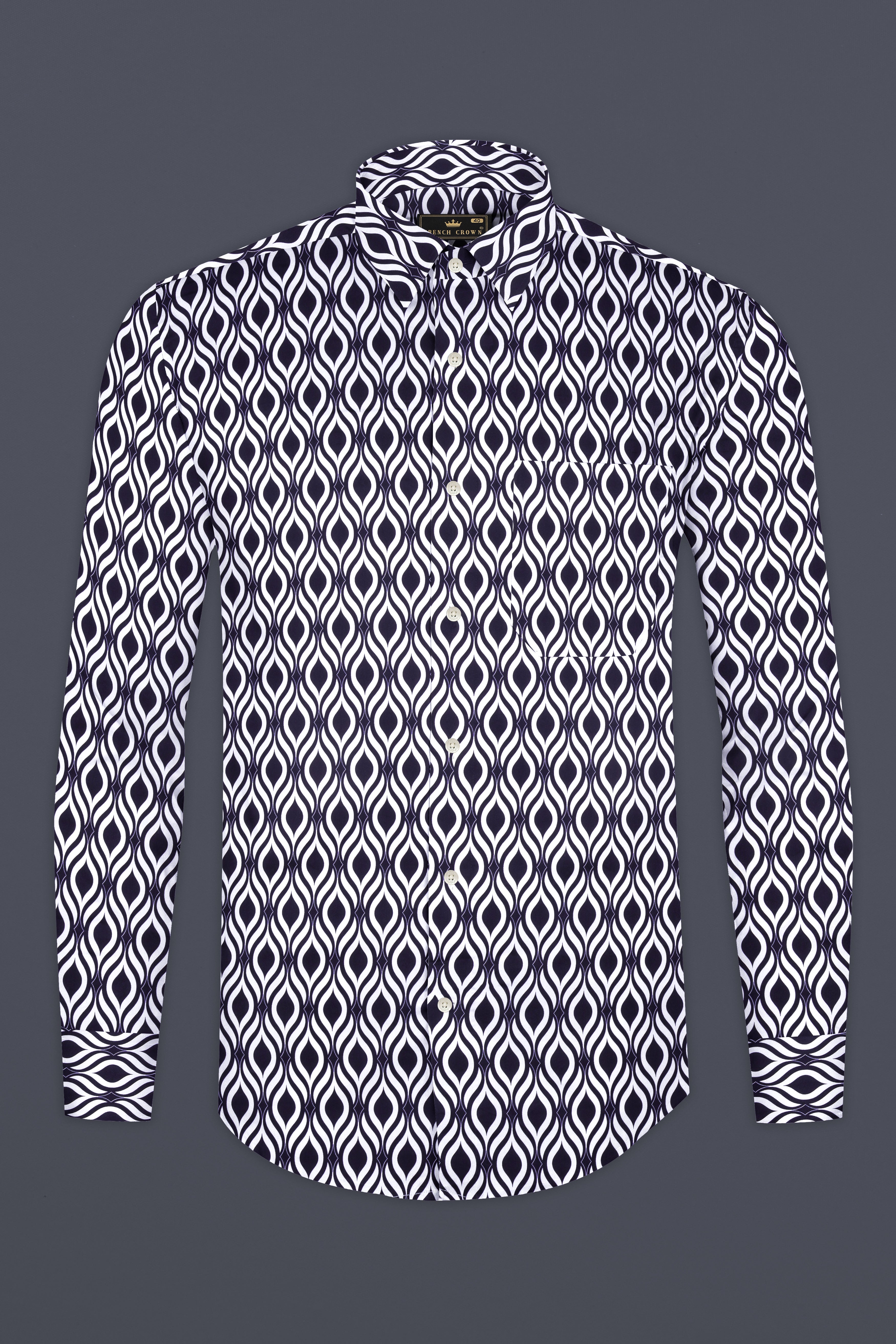 Jade Black And Bright White Hypnotic Printed Subtle Sheen Super Soft Premium Cotton Shirt