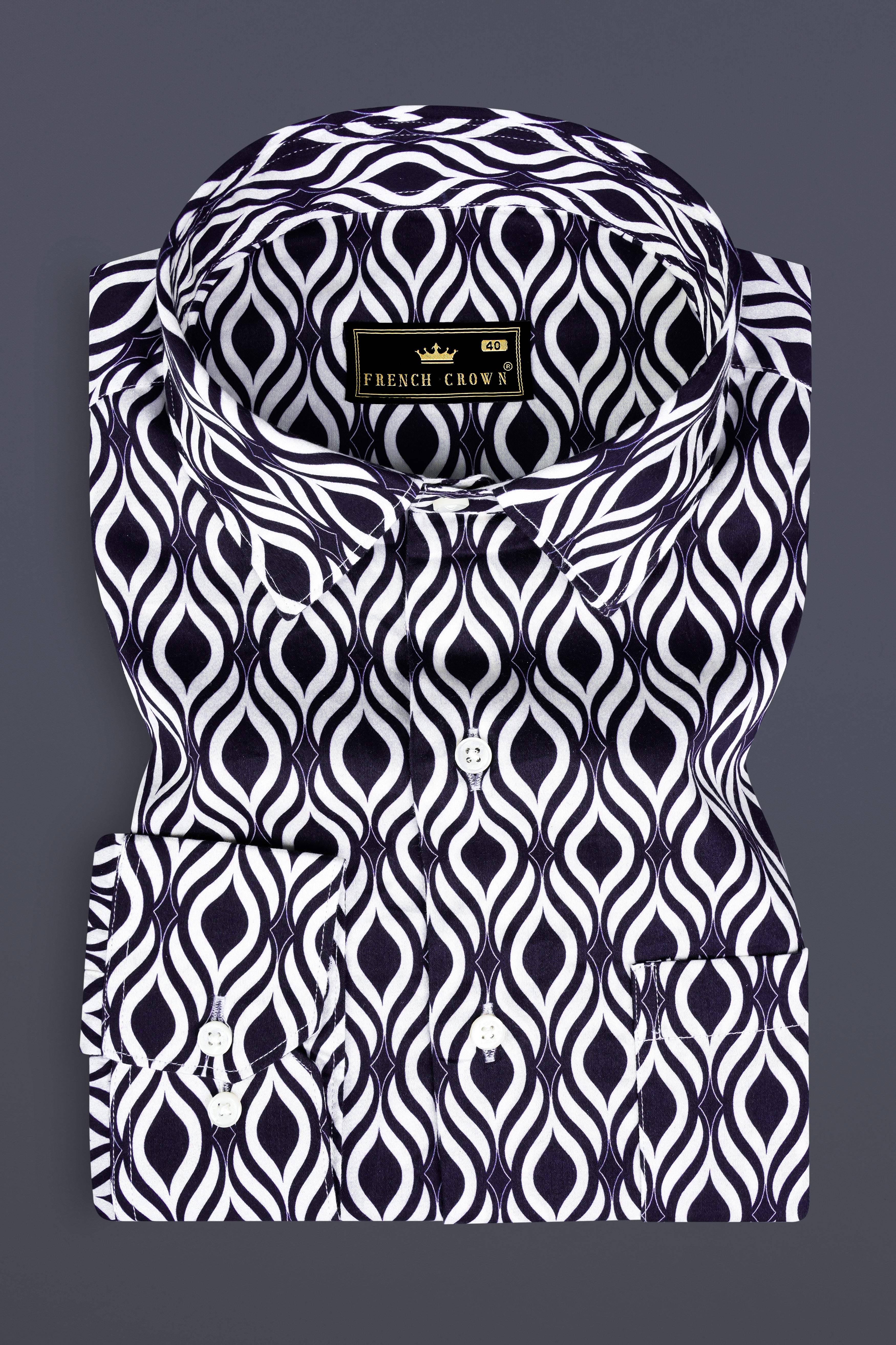 Jade Black And Bright White Hypnotic Printed Subtle Sheen Super Soft Premium Cotton Shirt