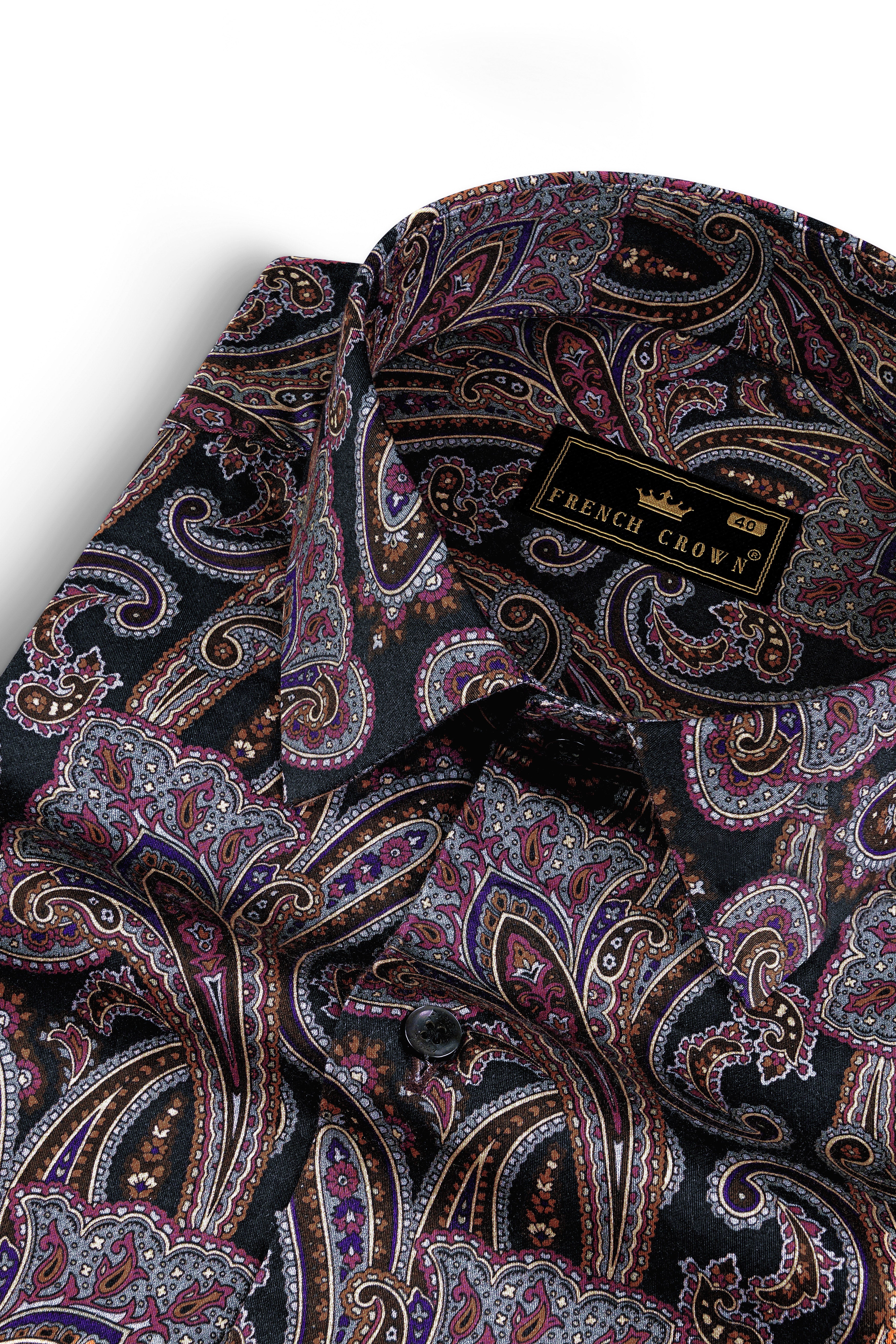 Thulian Pink And Jade Black Paisley Printed Subtle Sheen Super Soft Premium Cotton Shirt