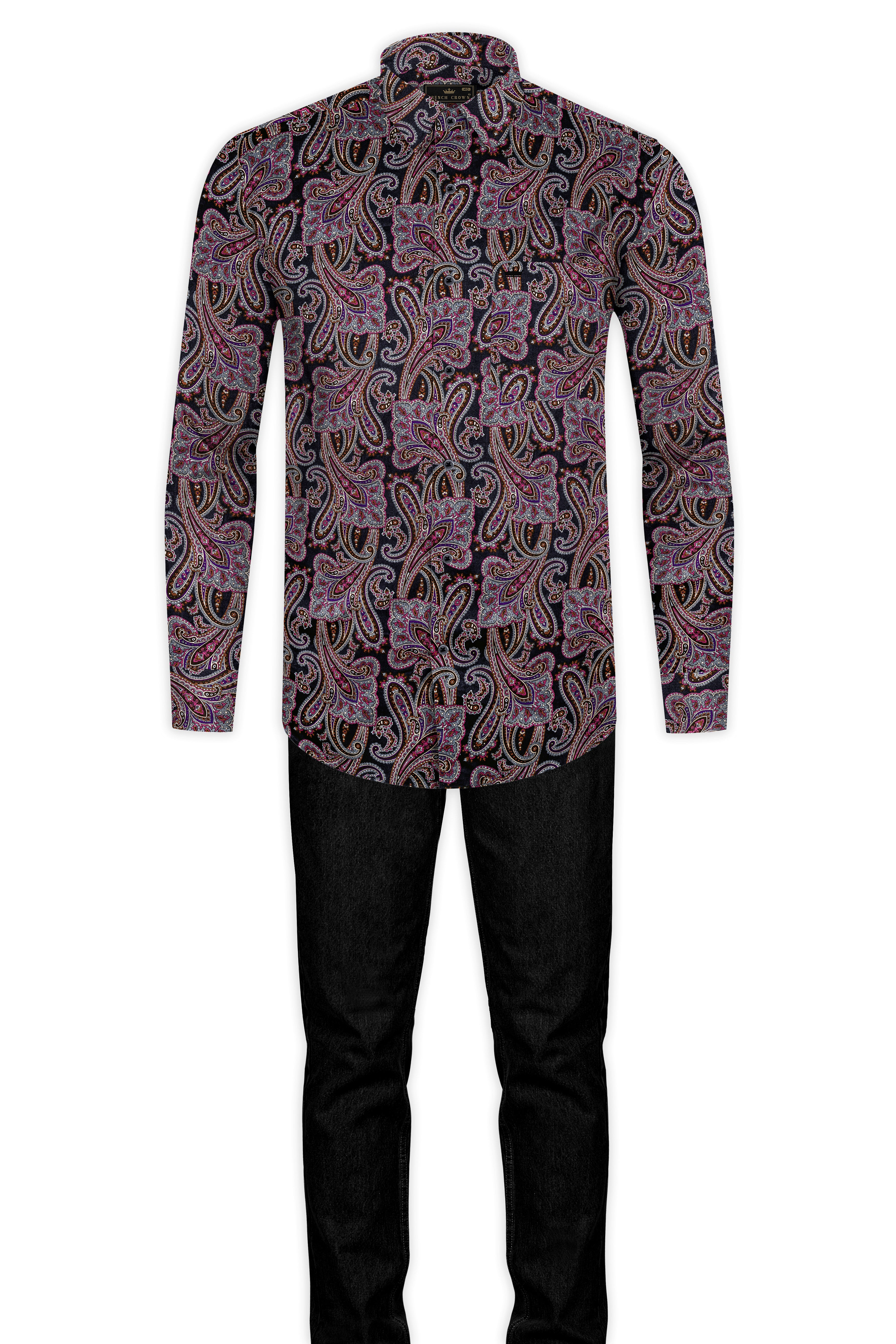 Thulian Pink And Jade Black Paisley Printed Subtle Sheen Super Soft Premium Cotton Shirt