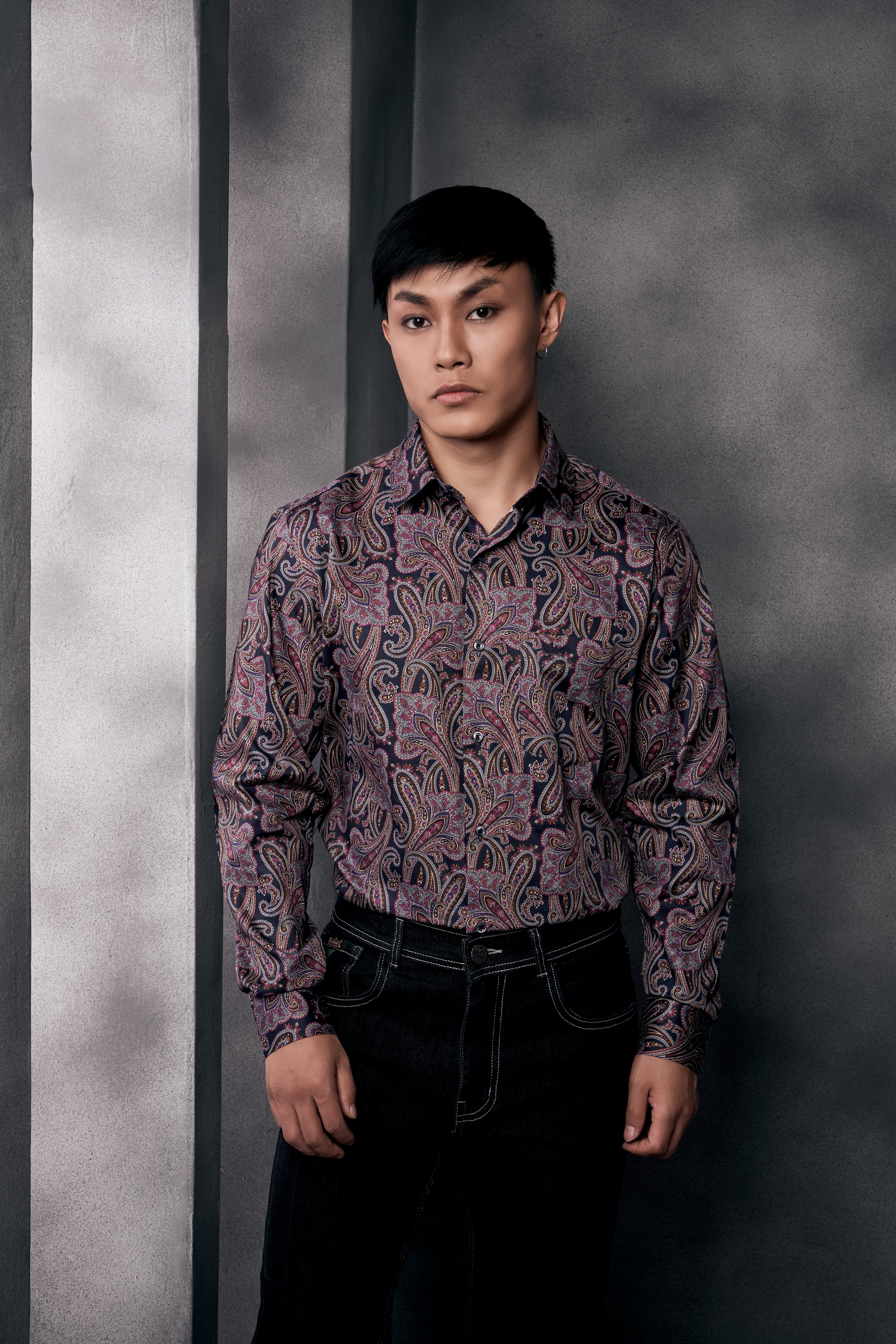 Thulian Pink And Jade Black Paisley Printed Subtle Sheen Super Soft Premium Cotton Shirt