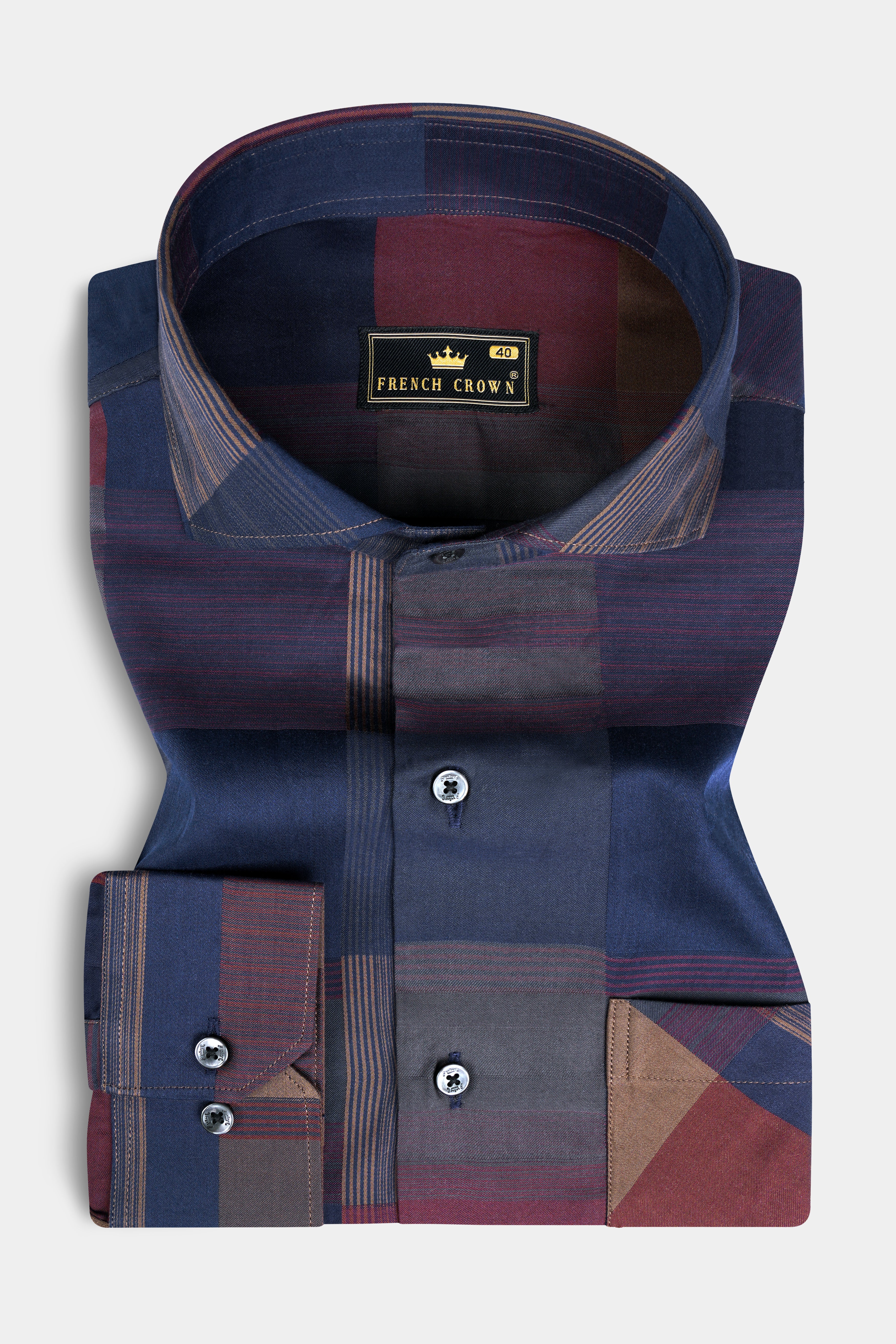 Nile Blue And Byzantium Pink Printed Dobby Textured Premium Giza Cotton Shirt