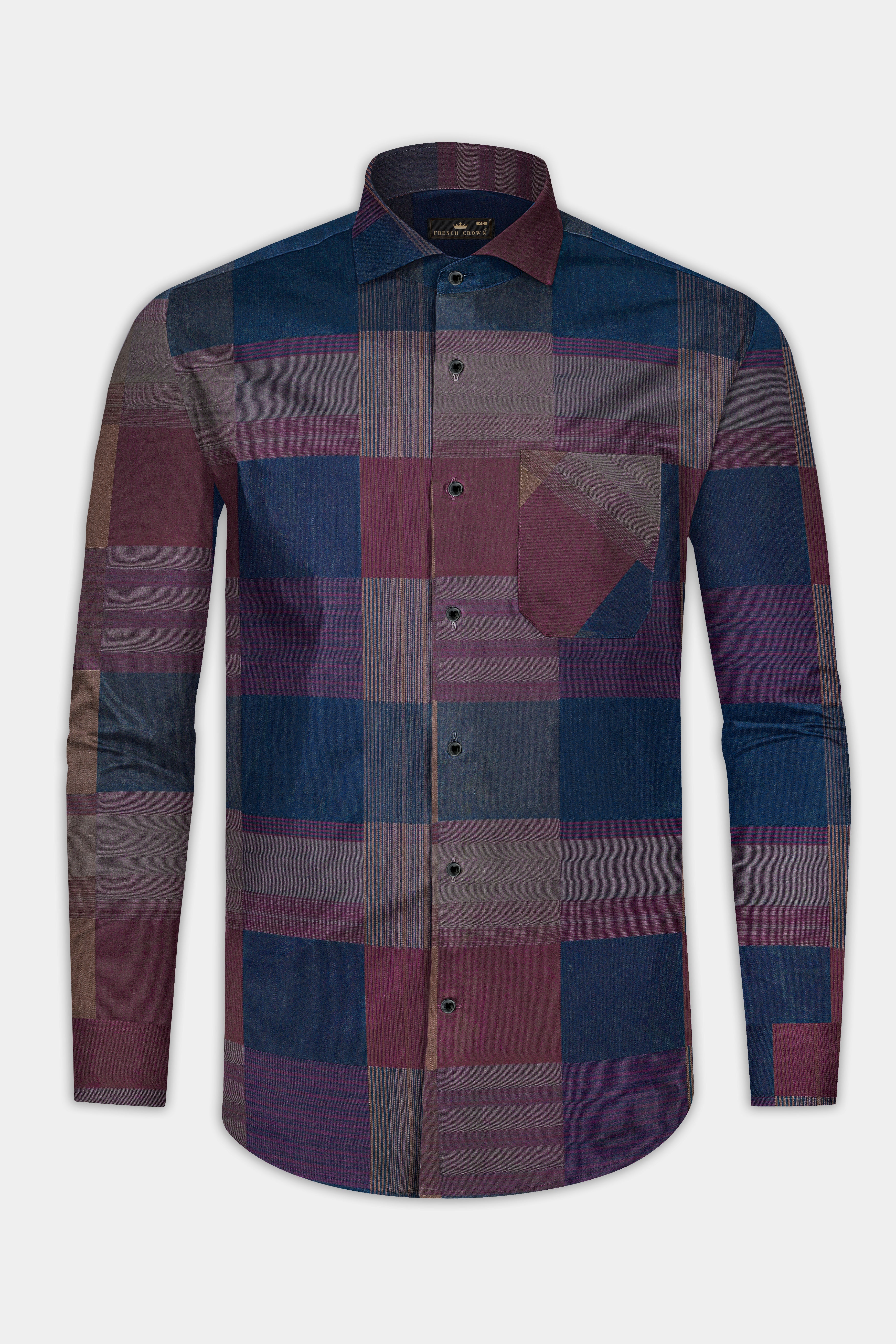 Nile Blue And Byzantium Pink Printed Dobby Textured Premium Giza Cotton Shirt