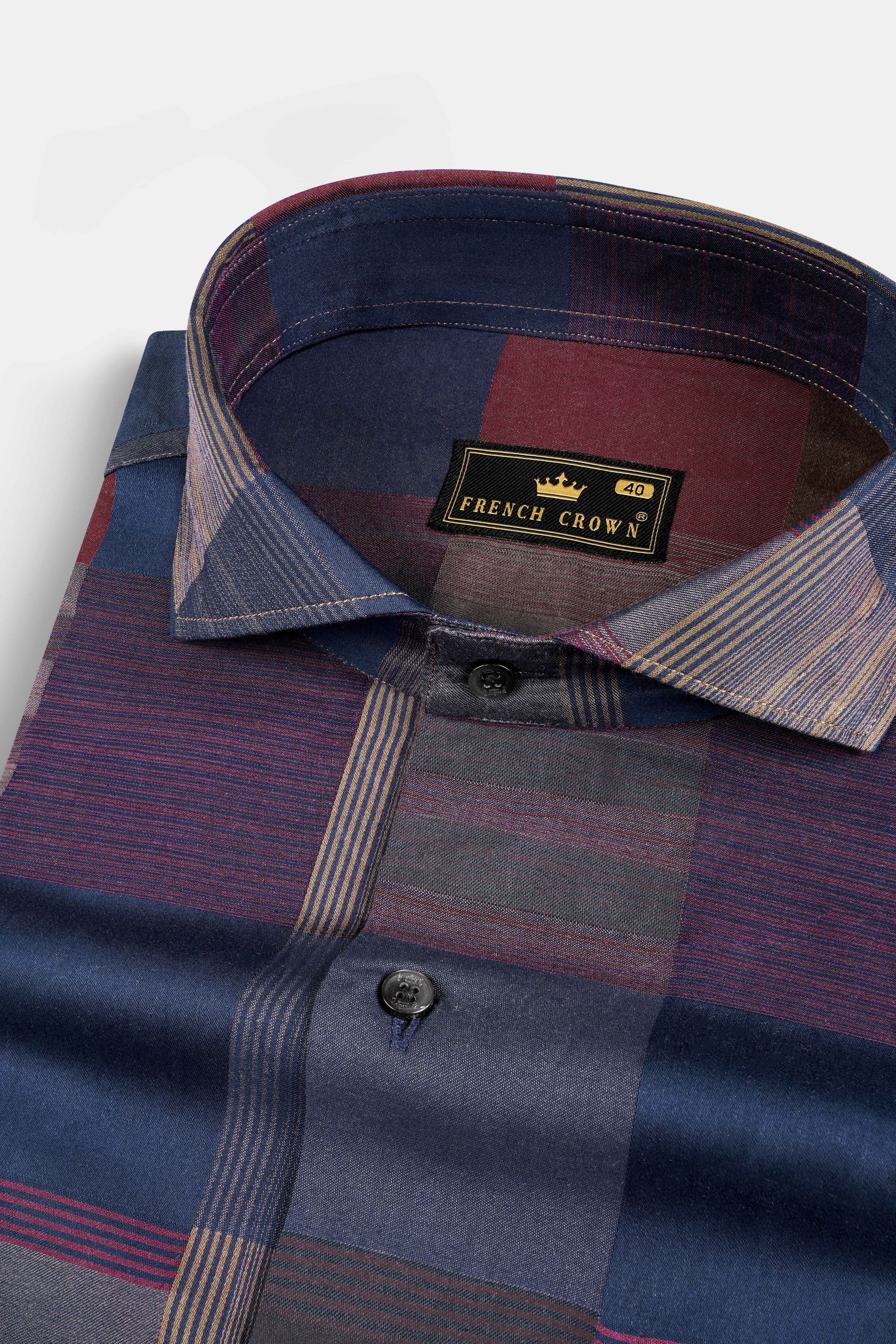 Nile Blue And Byzantium Pink Printed Dobby Textured Premium Giza Cotton Shirt