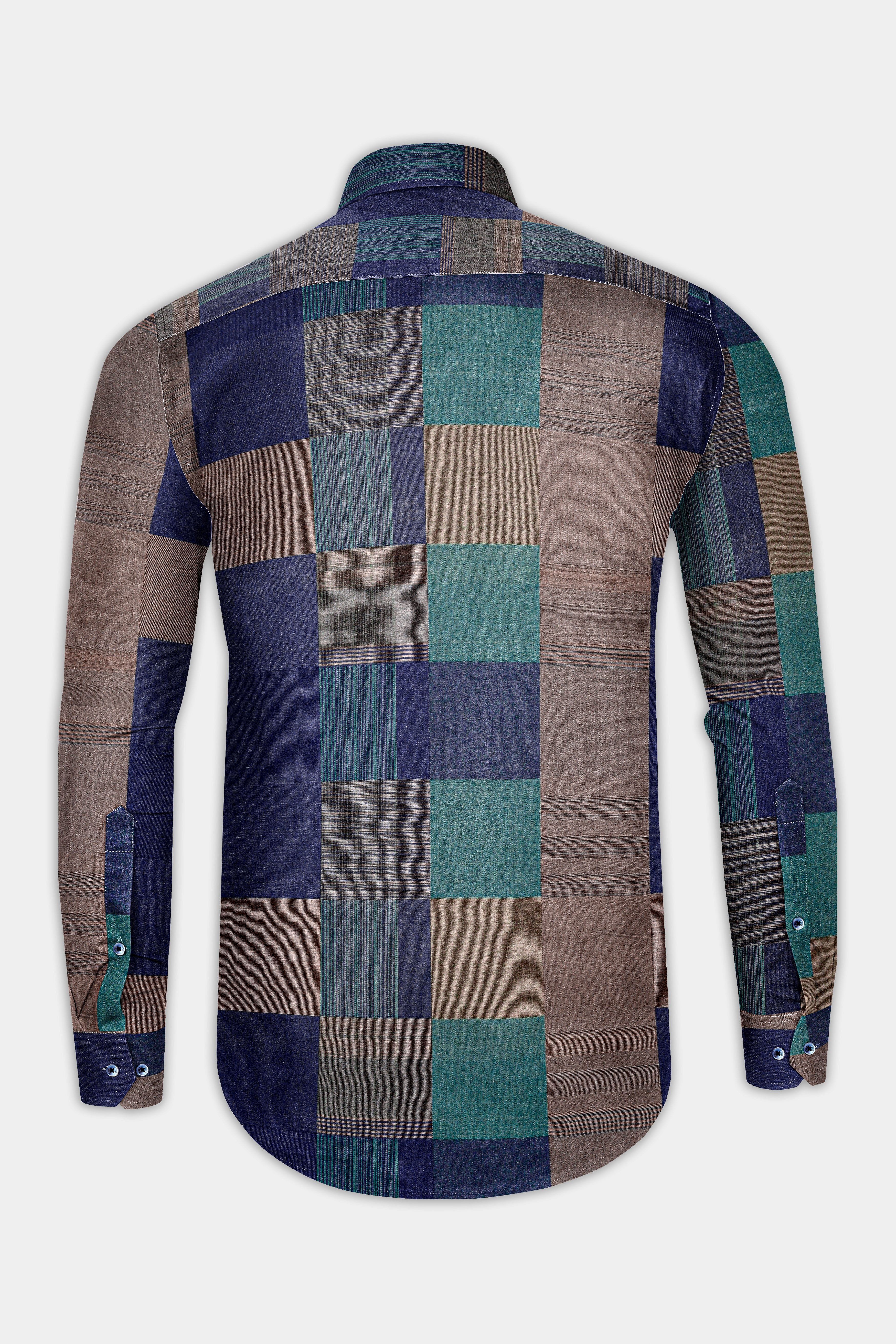 Martinique Blue And Viridian Green Printed Dobby Textured Premium Giza Cotton Shirt