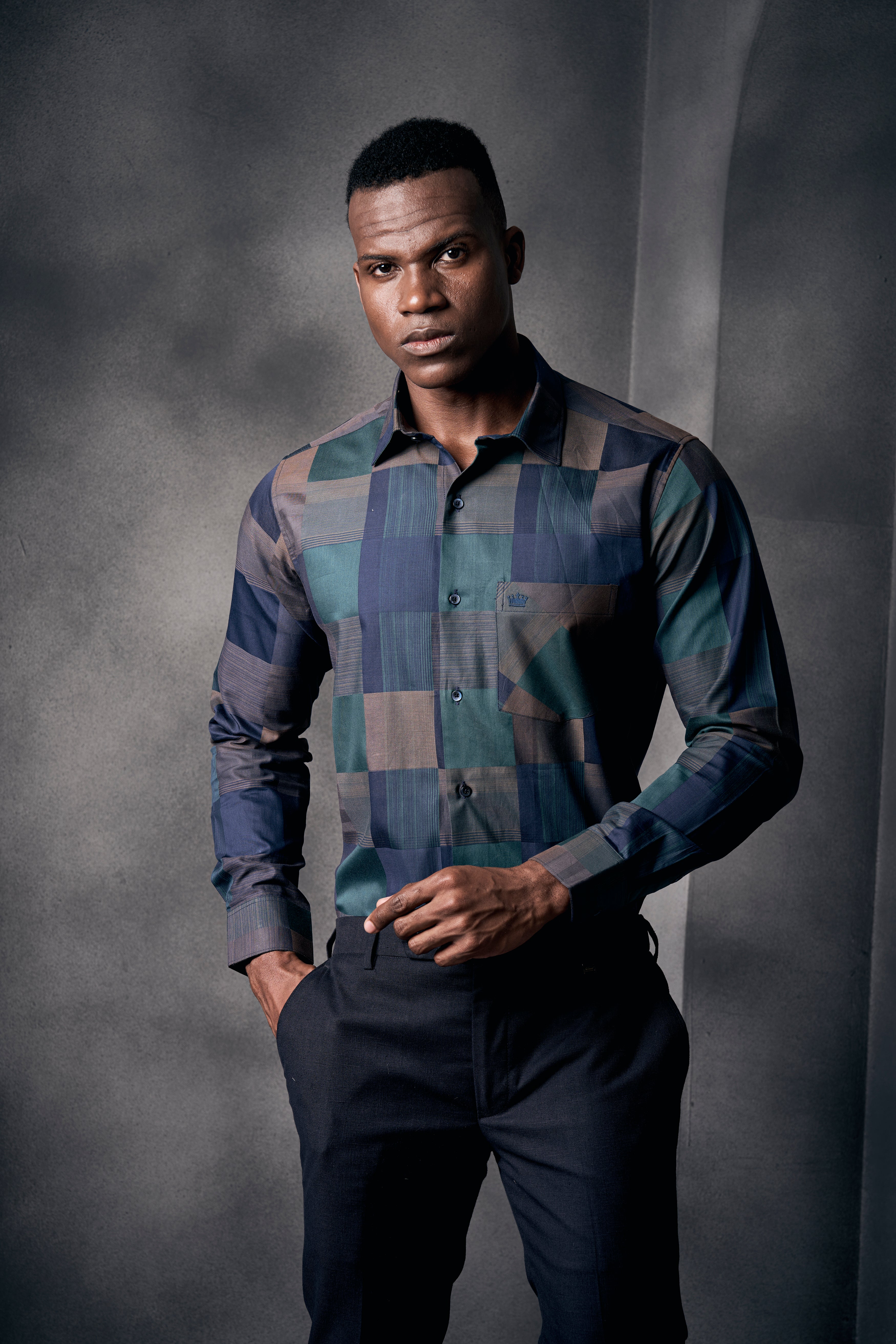 Martinique Blue And Viridian Green Printed Dobby Textured Premium Giza Cotton Shirt