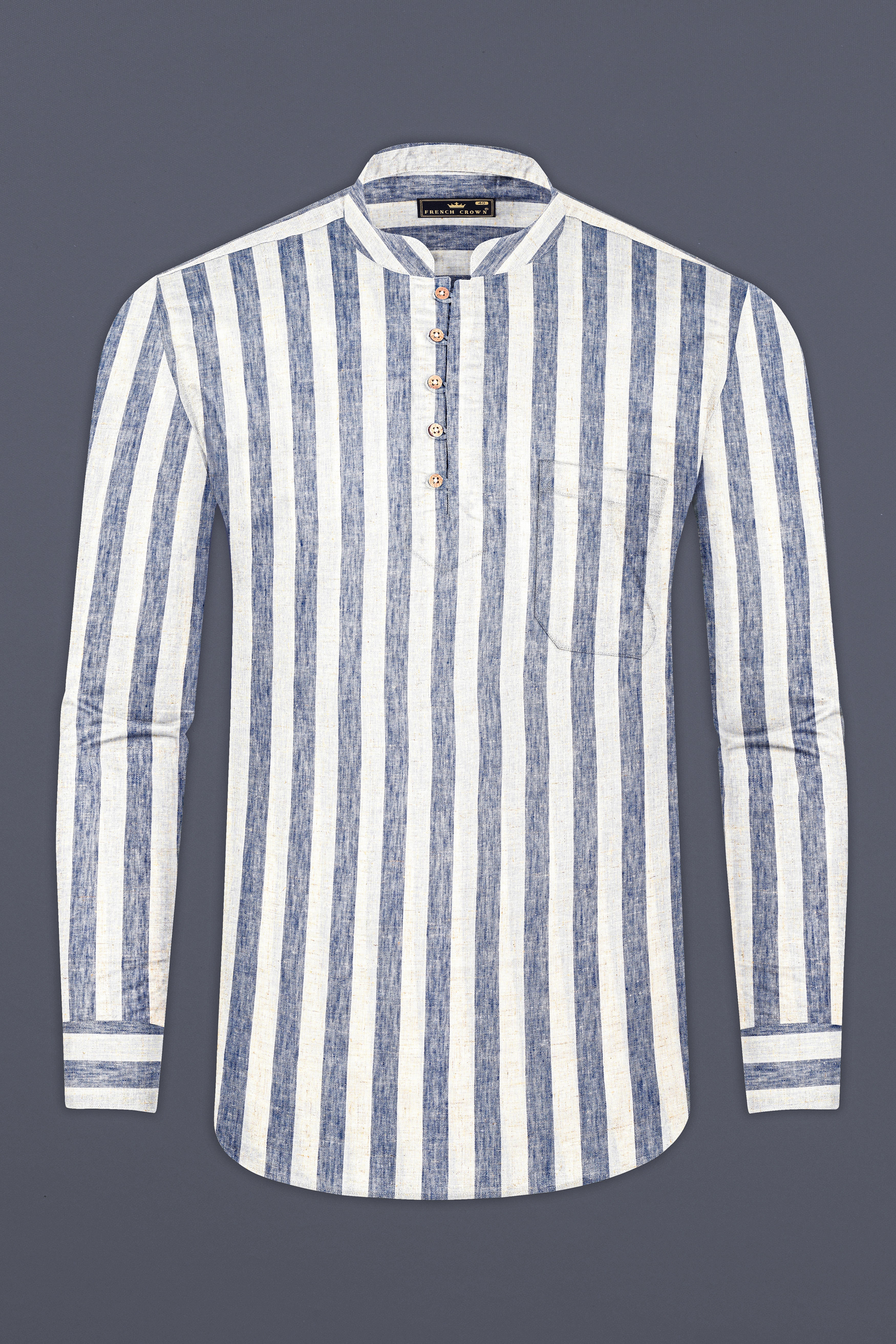 Martinique Blue And Moon Mist Cream Striped Luxuries Linen Shirt