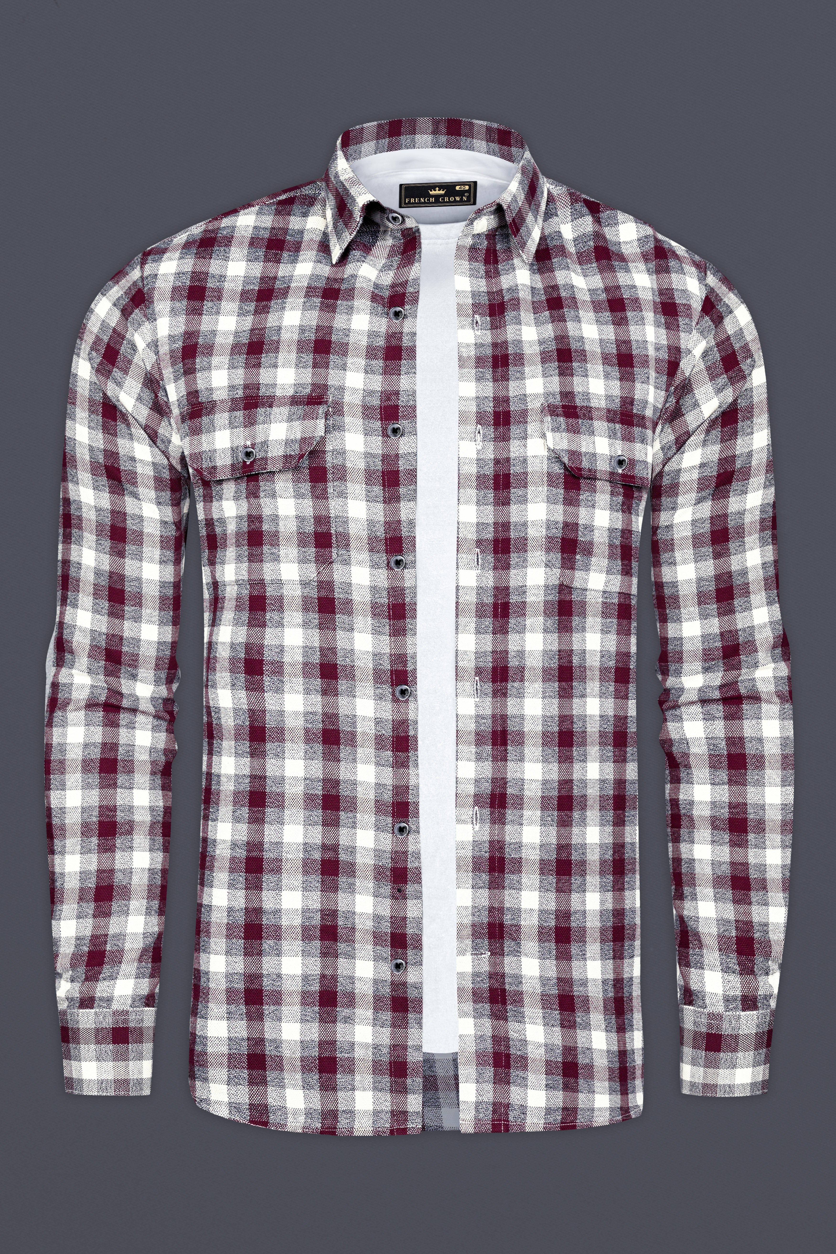 Tawny Maroon And Wenge Gray Checks Flannel Designer Overshirt/Shacket