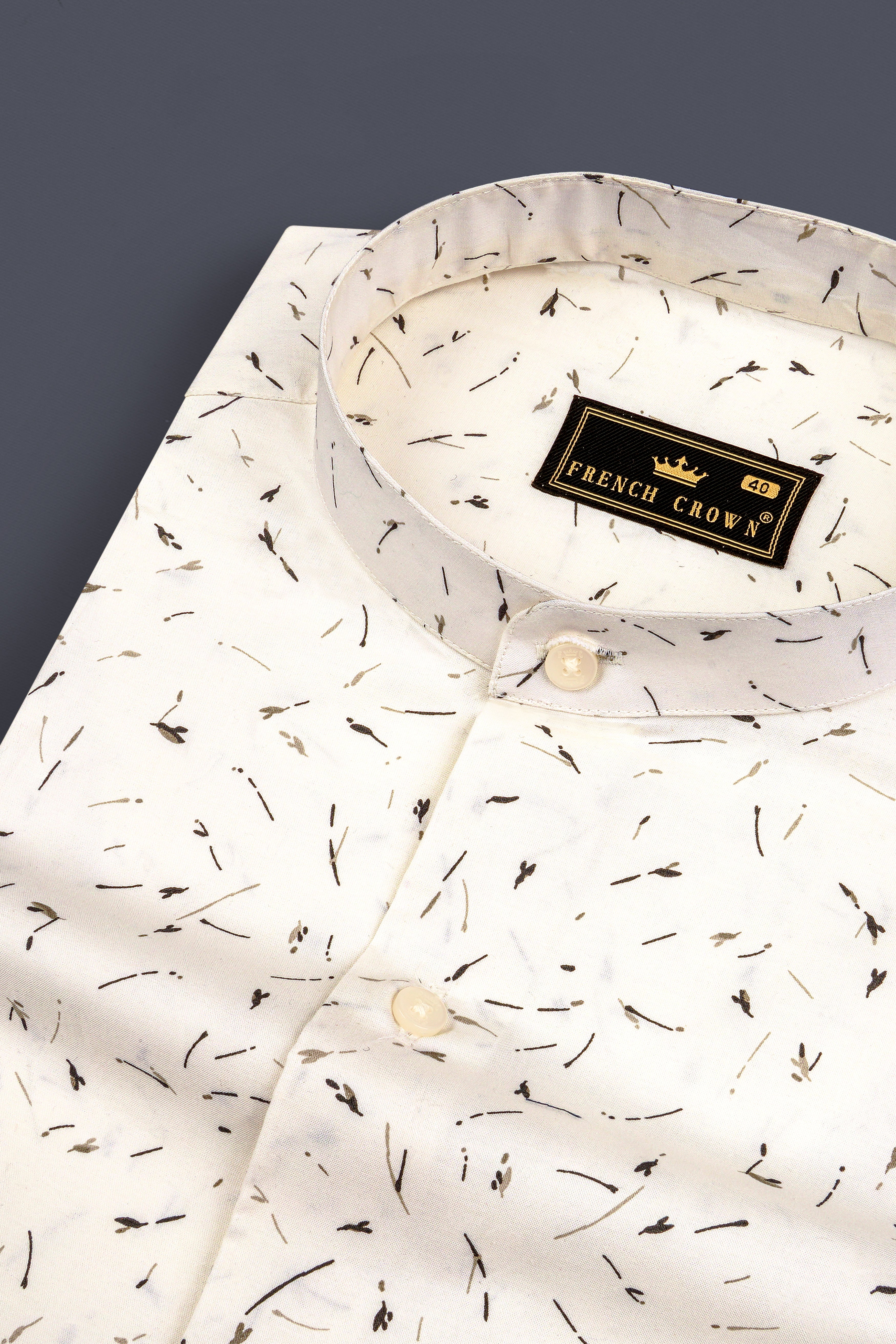 Eggshell Cream Printed Subtle Sheen Super Soft Premium Cotton Shirt