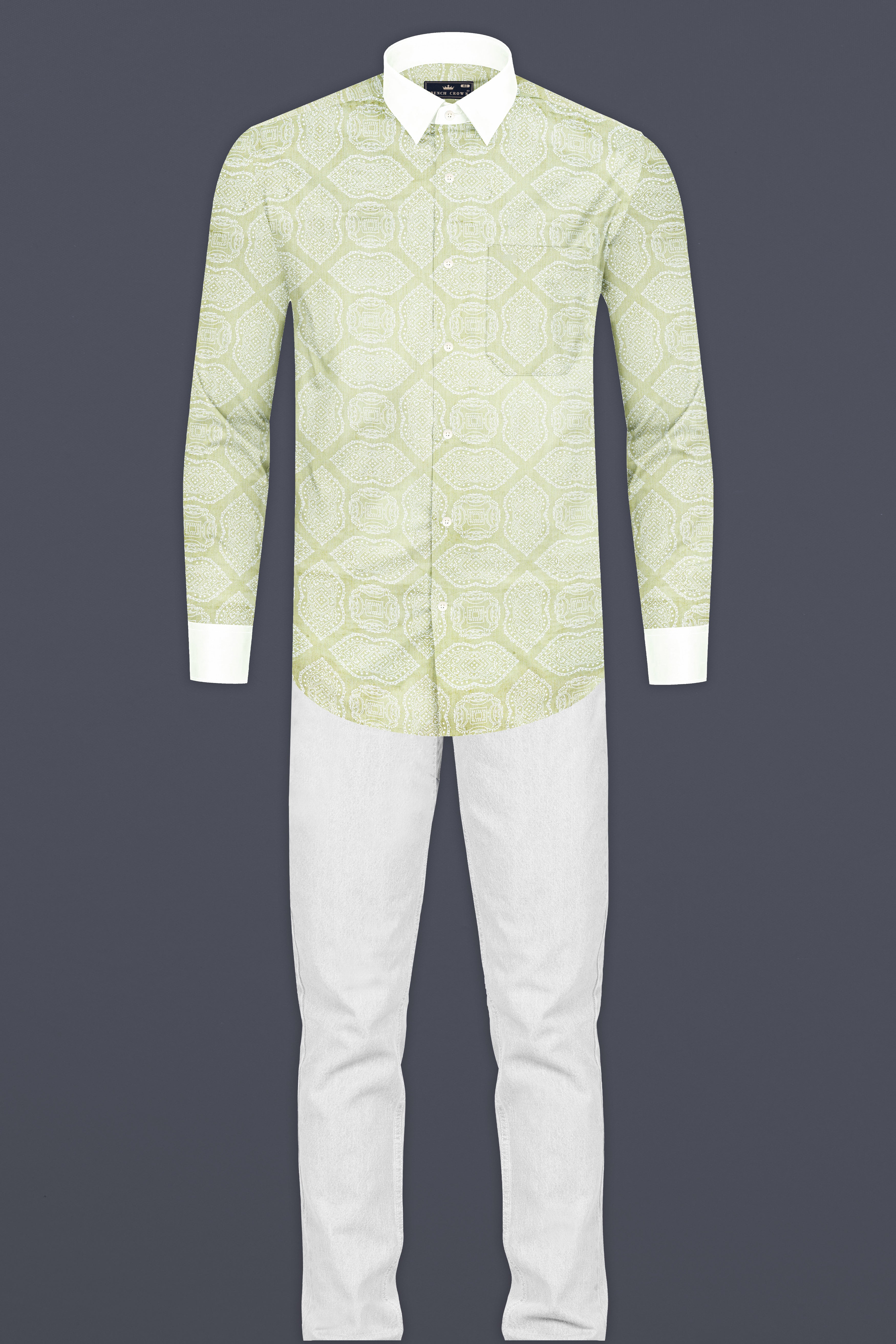 Thistle Green Printed Subtle Sheen Super Soft Premium Cotton Shirt