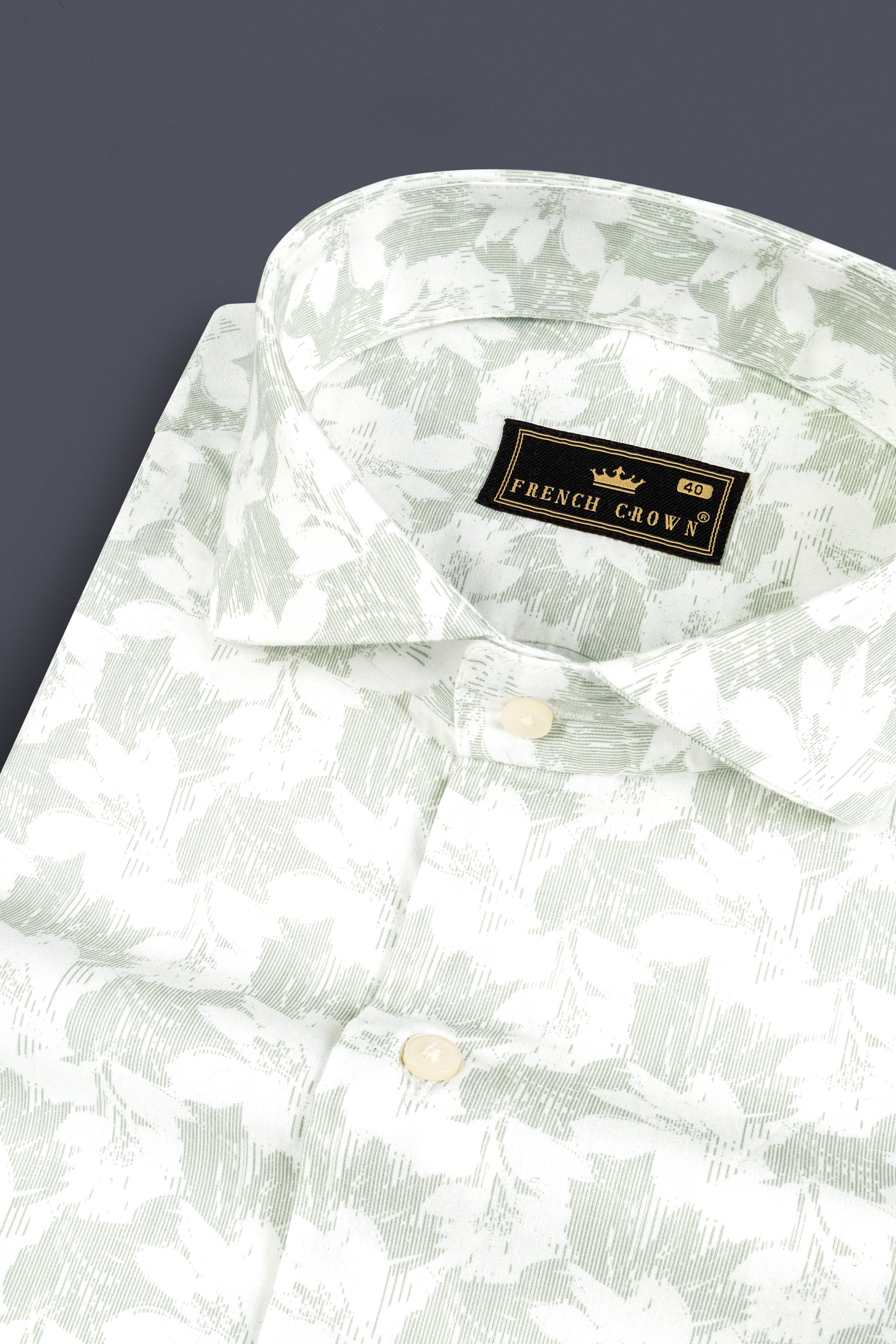 Swirl Green And Bright White Printed Premium Giza Cotton Shirt