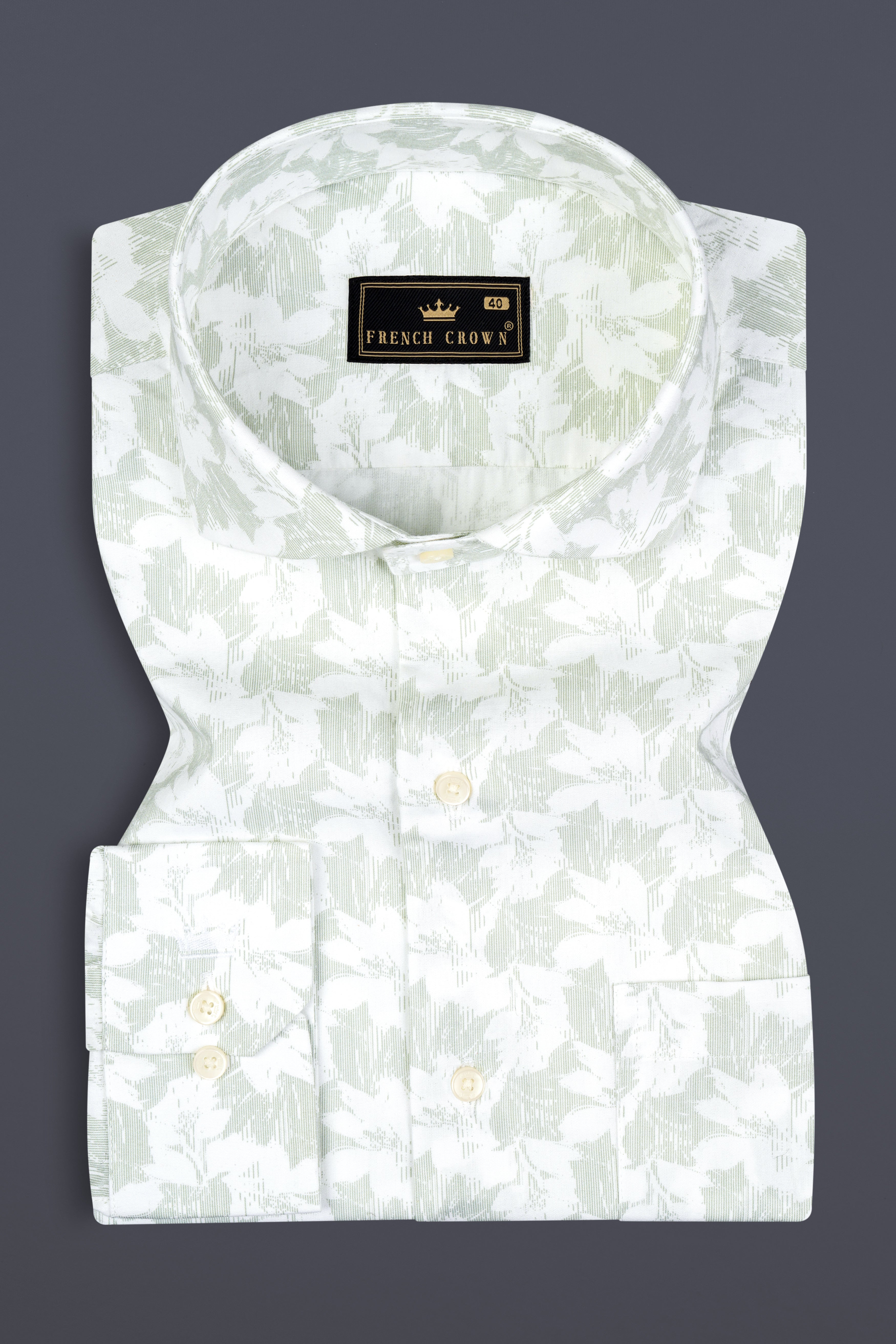 Swirl Green And Bright White Printed Premium Giza Cotton Shirt