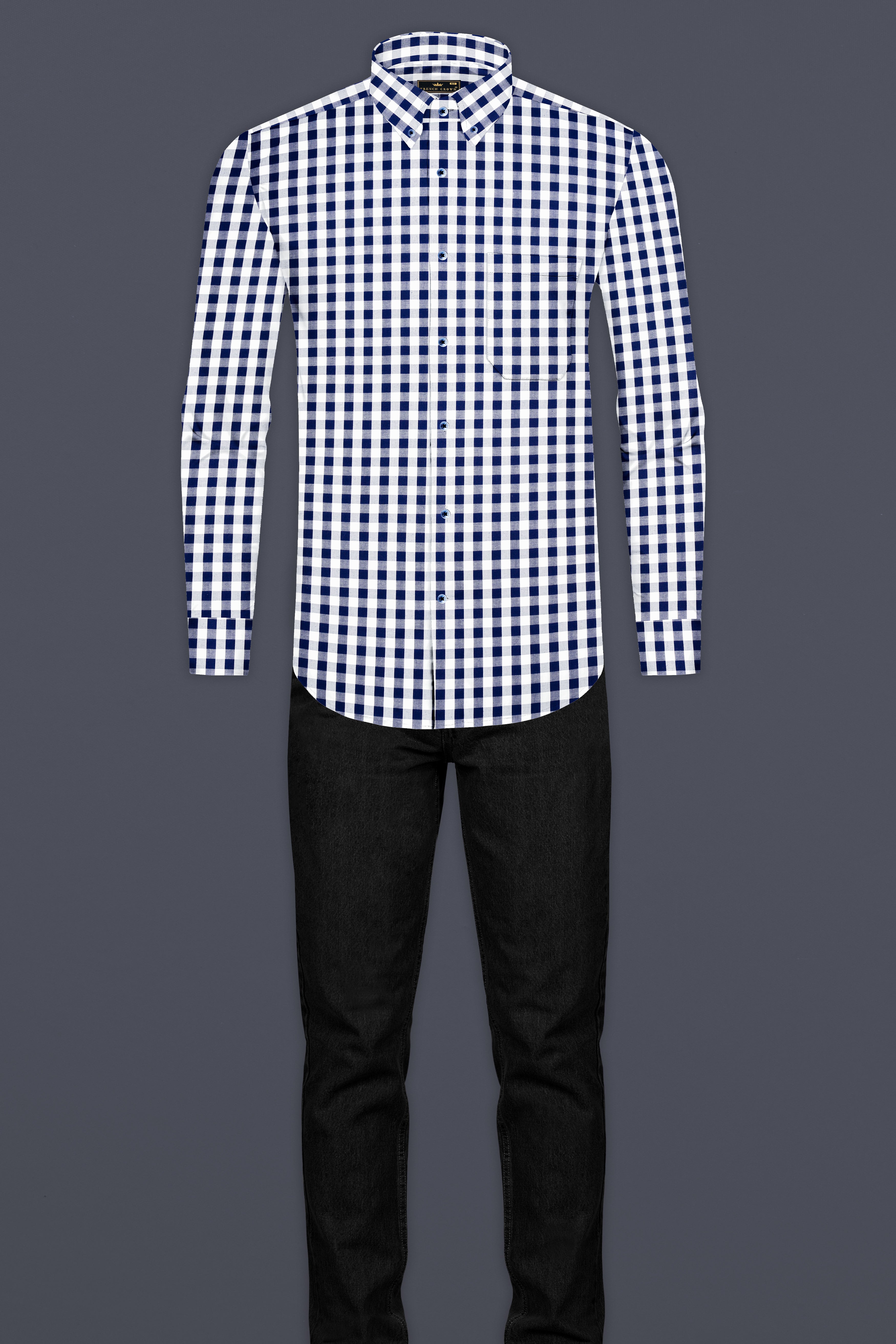 Tangaroa Blue And Bright White Checked Premium Giza Cotton Shirt