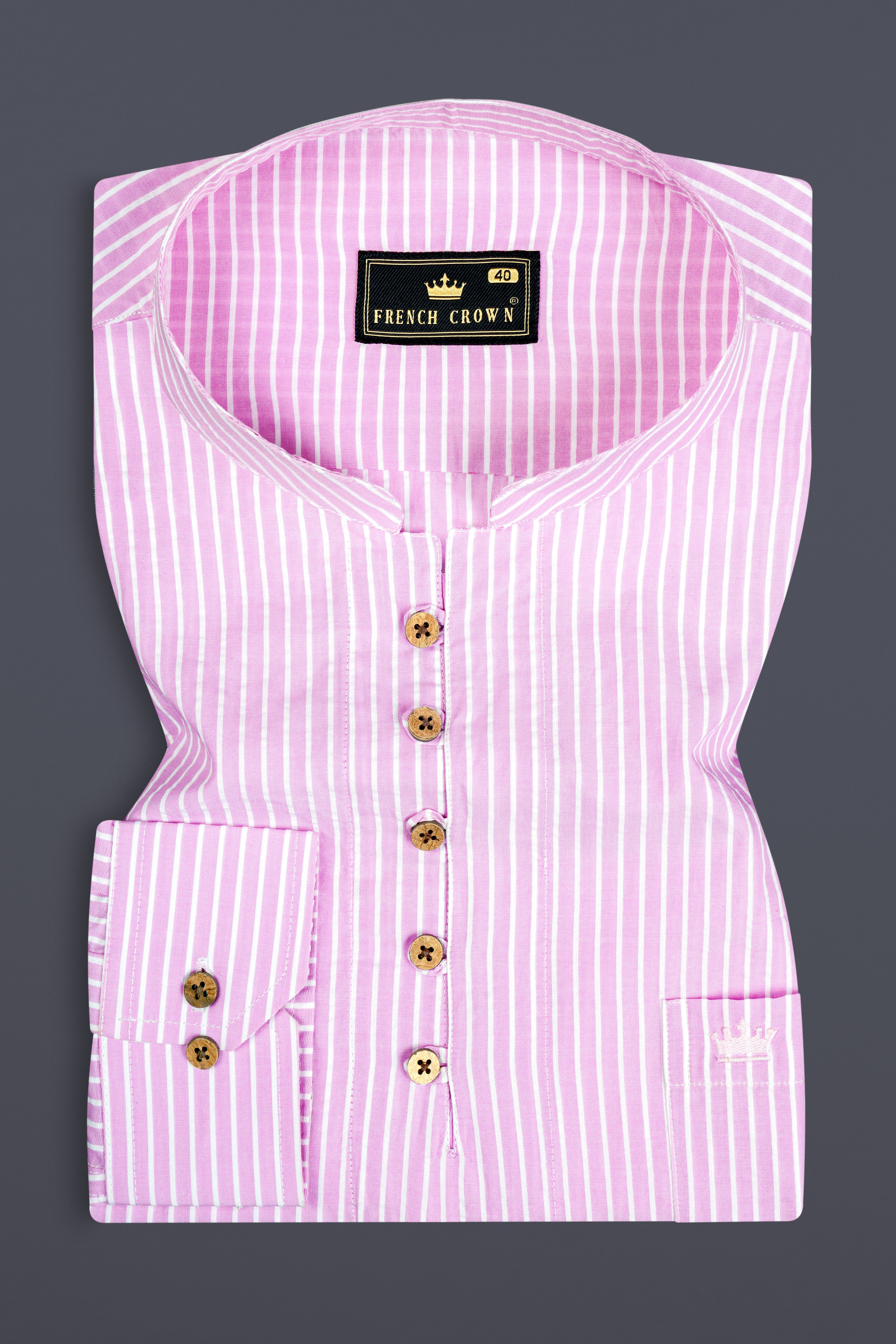 Cherub Pink And Bright White Striped Seersucker Giza Cotton Shirt