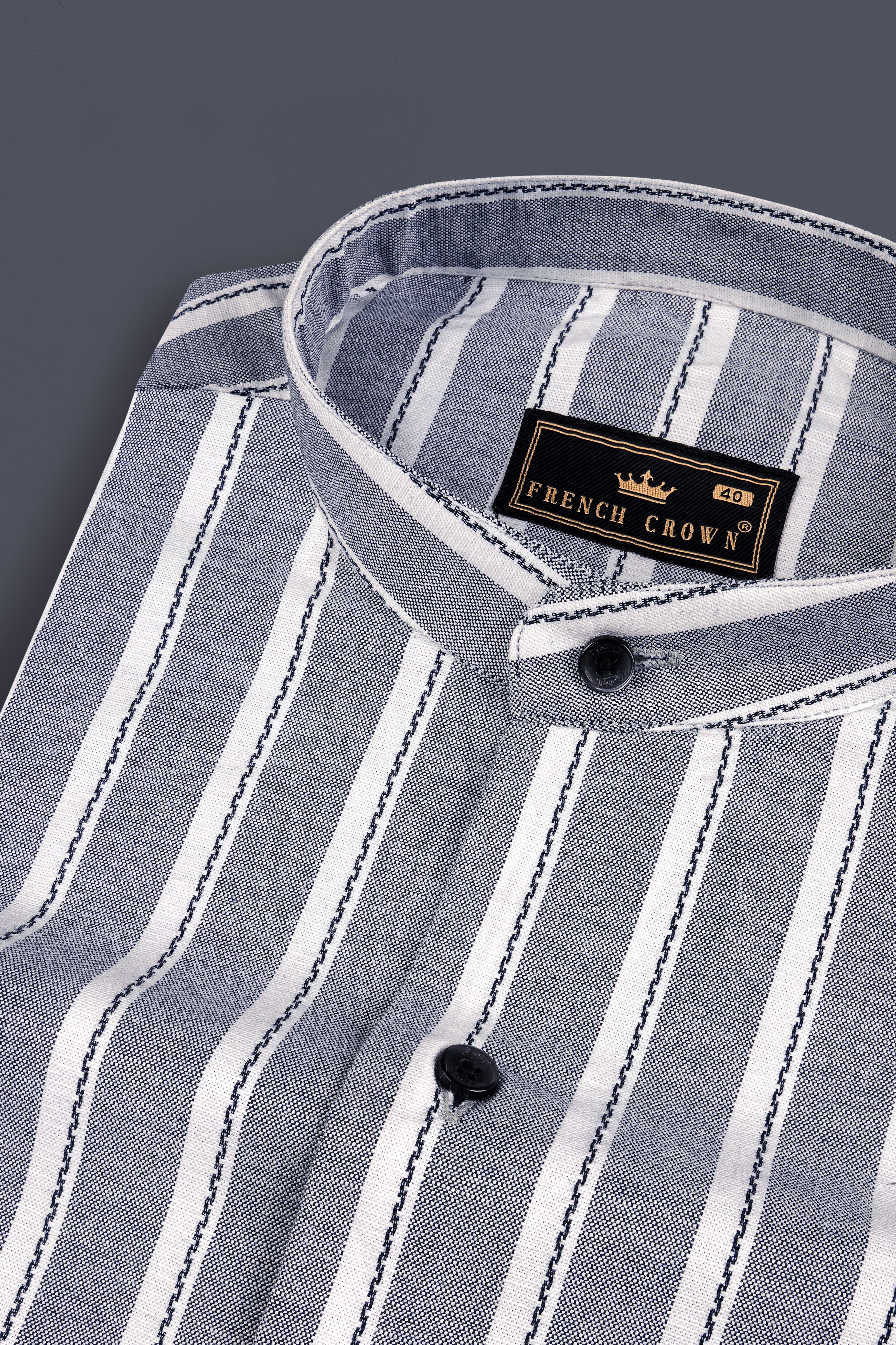 Mobster Gray And Bright White Striped heavy weight Royal Oxford Premium Cotton Shirt