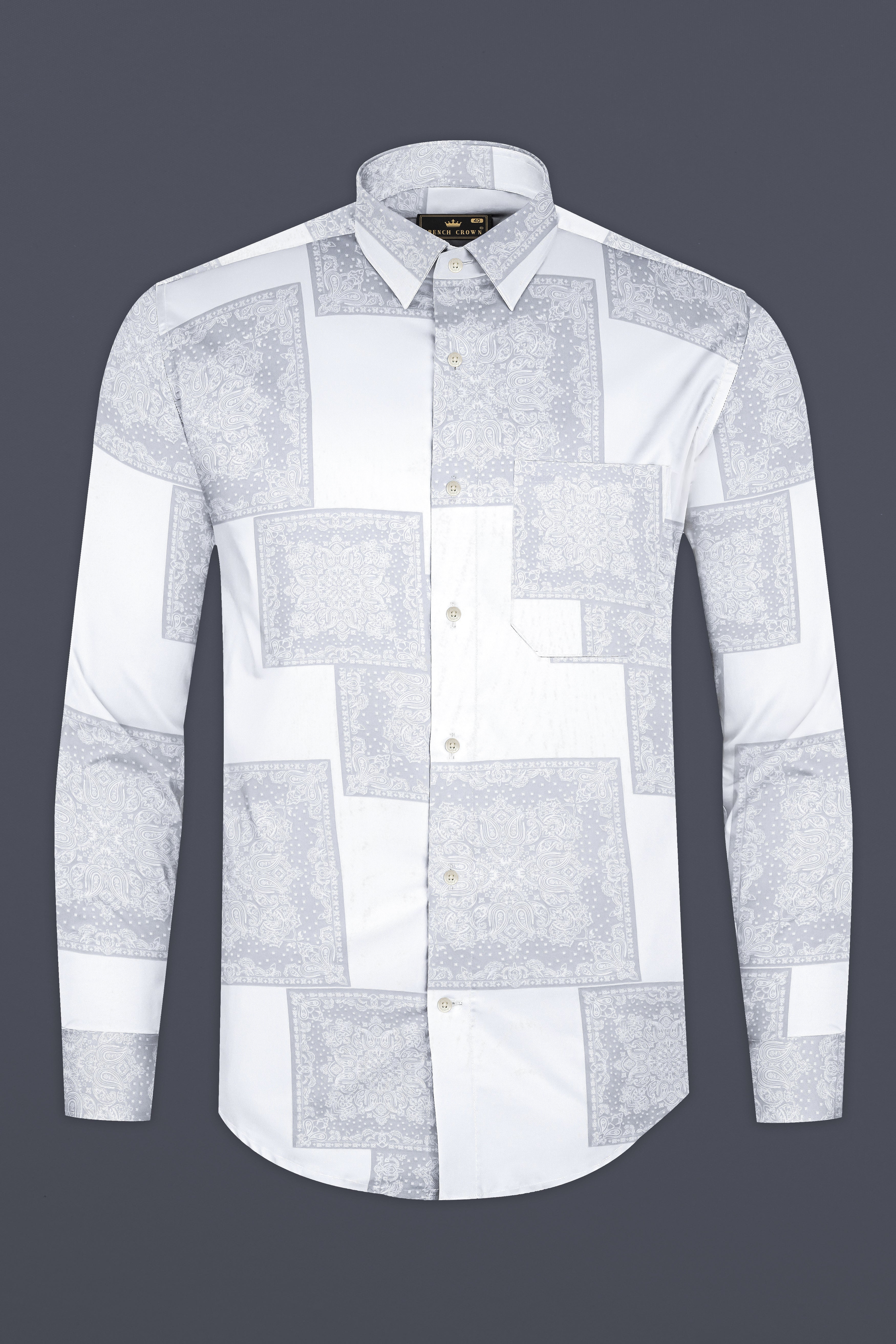 Santa Gray And Bright White Printed Super Soft Tencel Shirt 13030-38, 13030-H-38, 13030-39, 13030-H-39, 13030-40, 13030-H-40, 13030-42, 13030-H-42, 13030-44, 13030-H-44, 13030-46, 13030-H-46, 13030-48, 13030-H-48, 13030-50, 13030-H-50, 13030-52, 13030-H-52