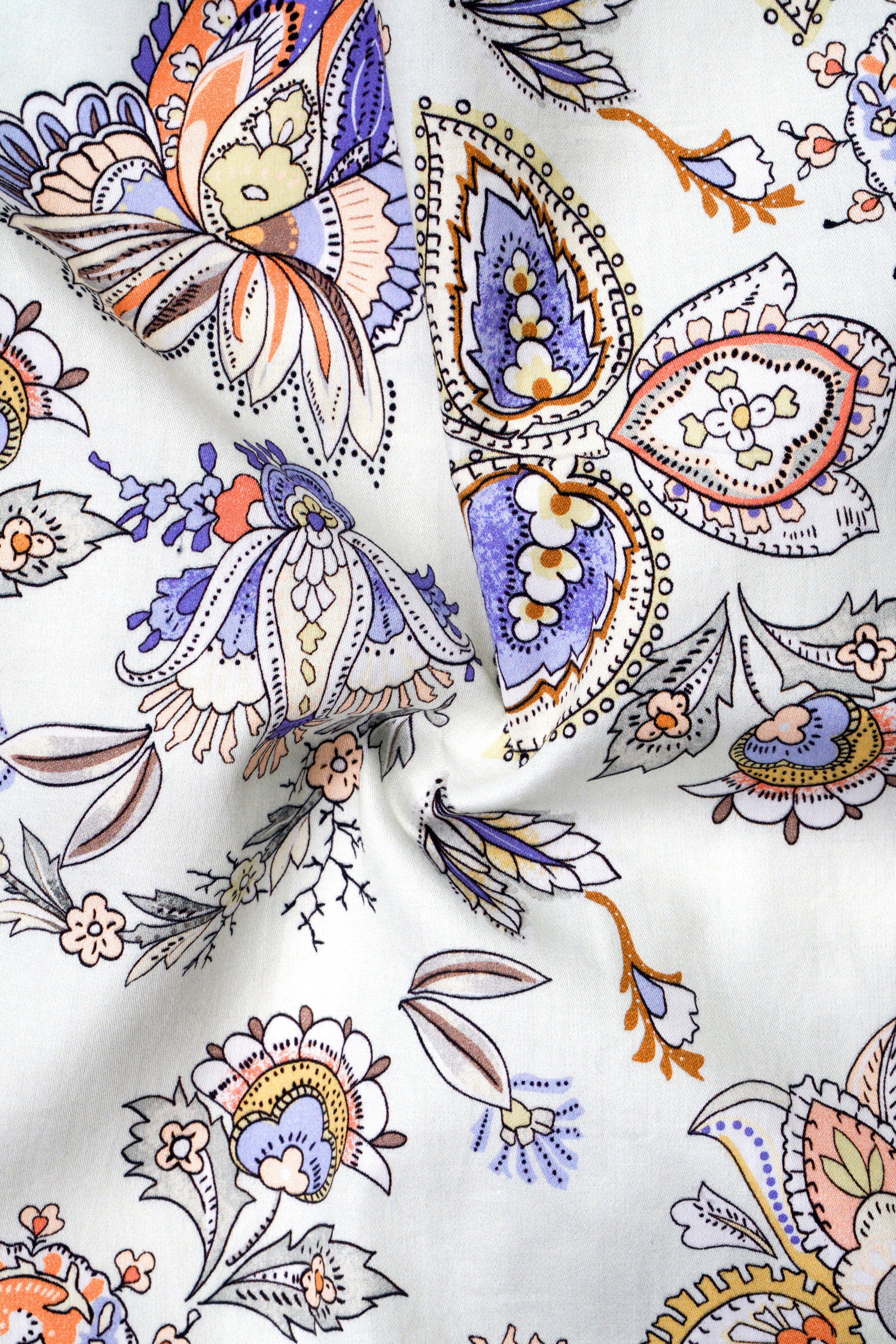 Ceramic White And Mimosa Blue Leaves Printed Subtle Sheen Super Soft Premium Cotton Shirt