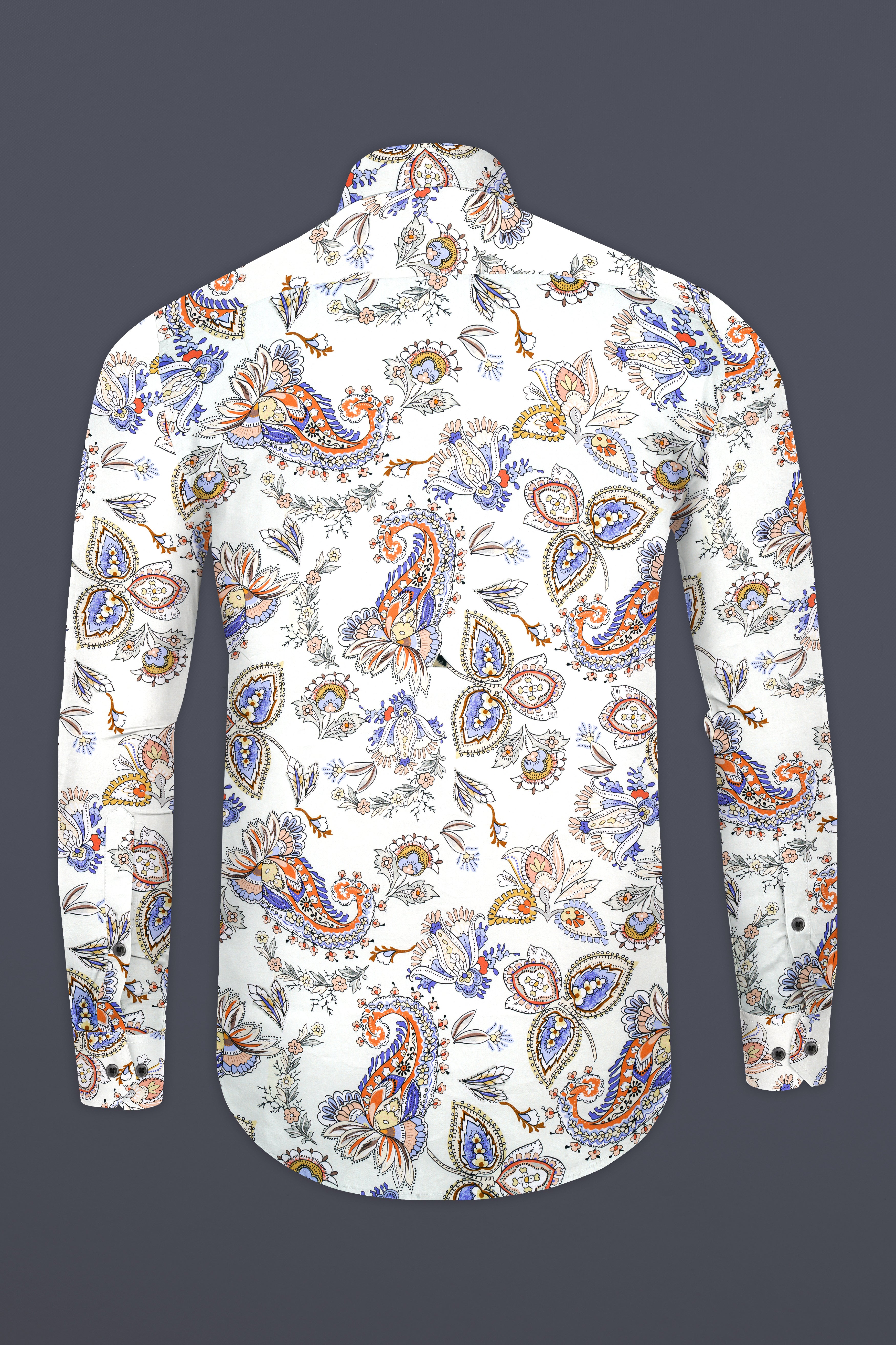 Ceramic White And Mimosa Blue Leaves Printed Subtle Sheen Super Soft Premium Cotton Shirt