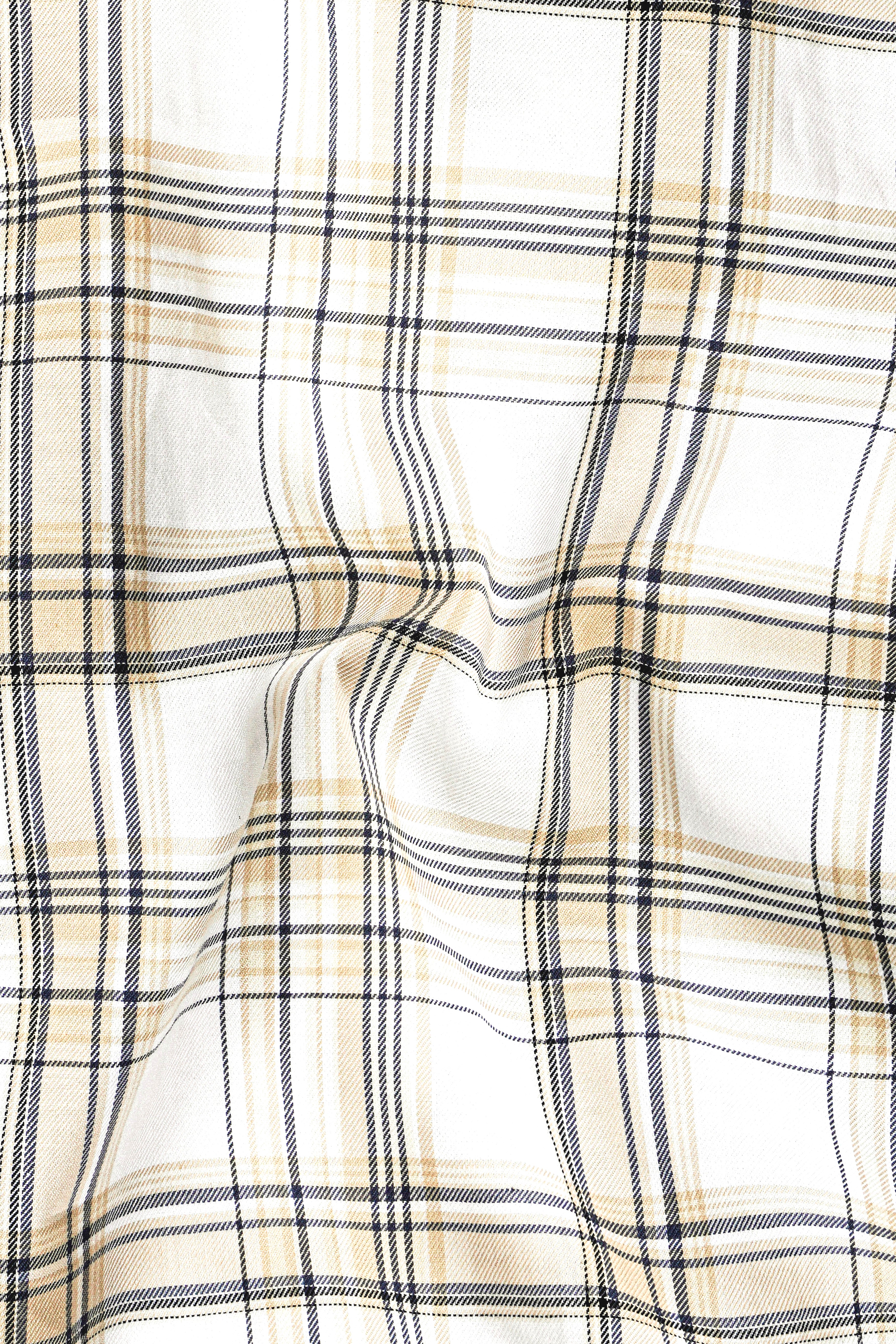 Eggshell Cream And Bright White Checked Twill Premium Cotton Shirt