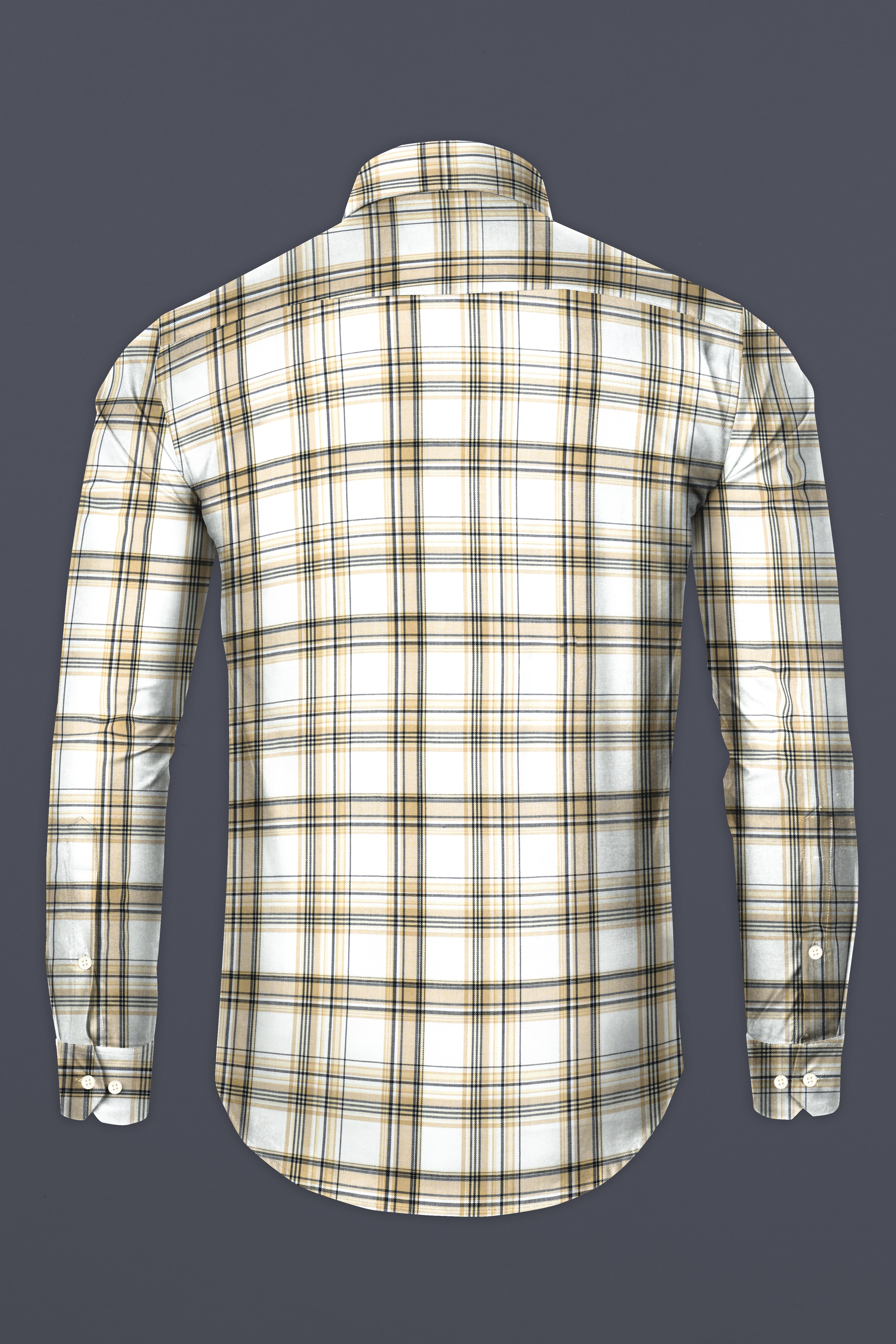 Eggshell Cream And Bright White Checked Twill Premium Cotton Shirt