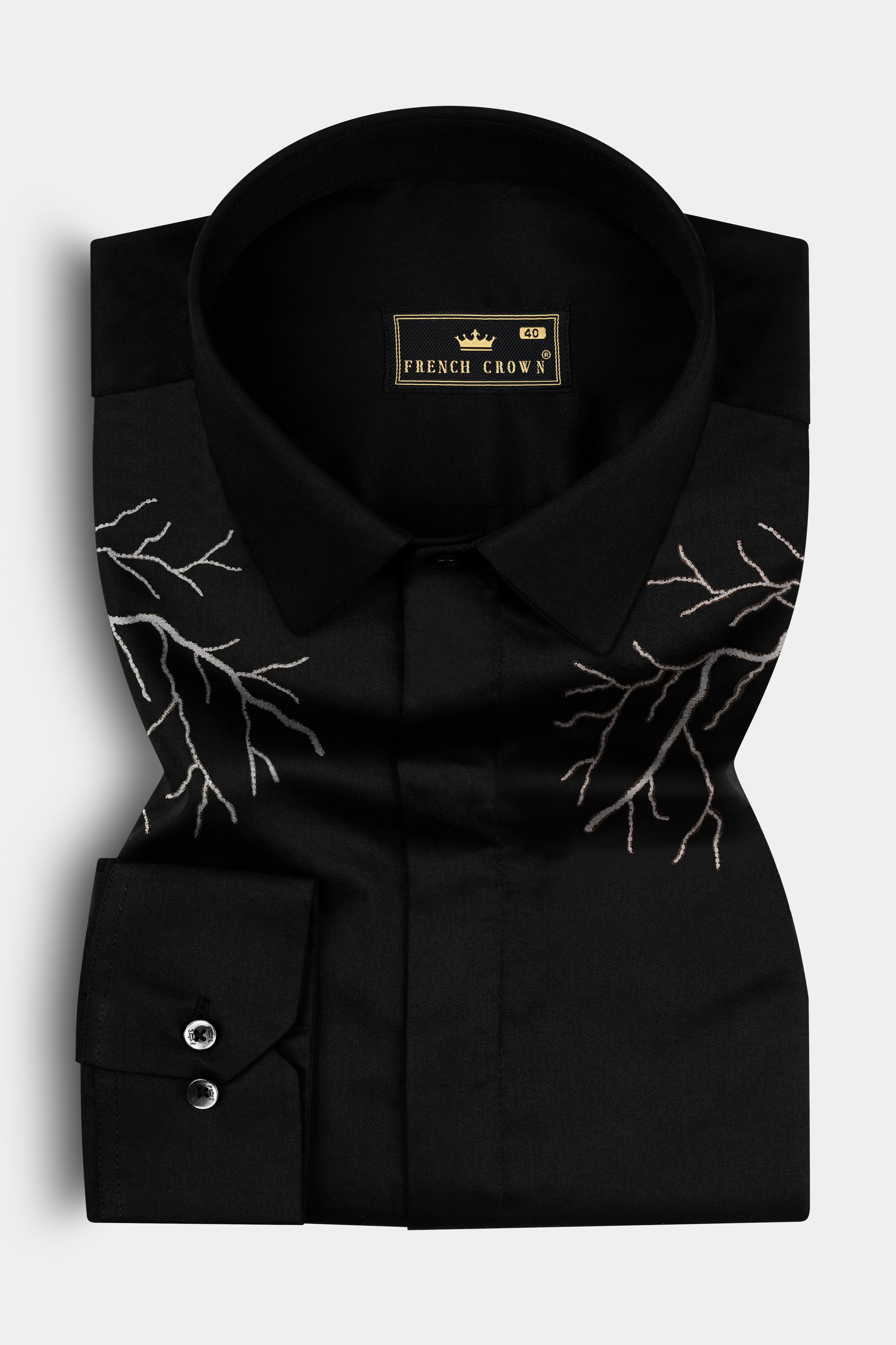 Jade Black Lightning Hand Stitched Embroidered Super Soft Premium Cotton Designer Shirt