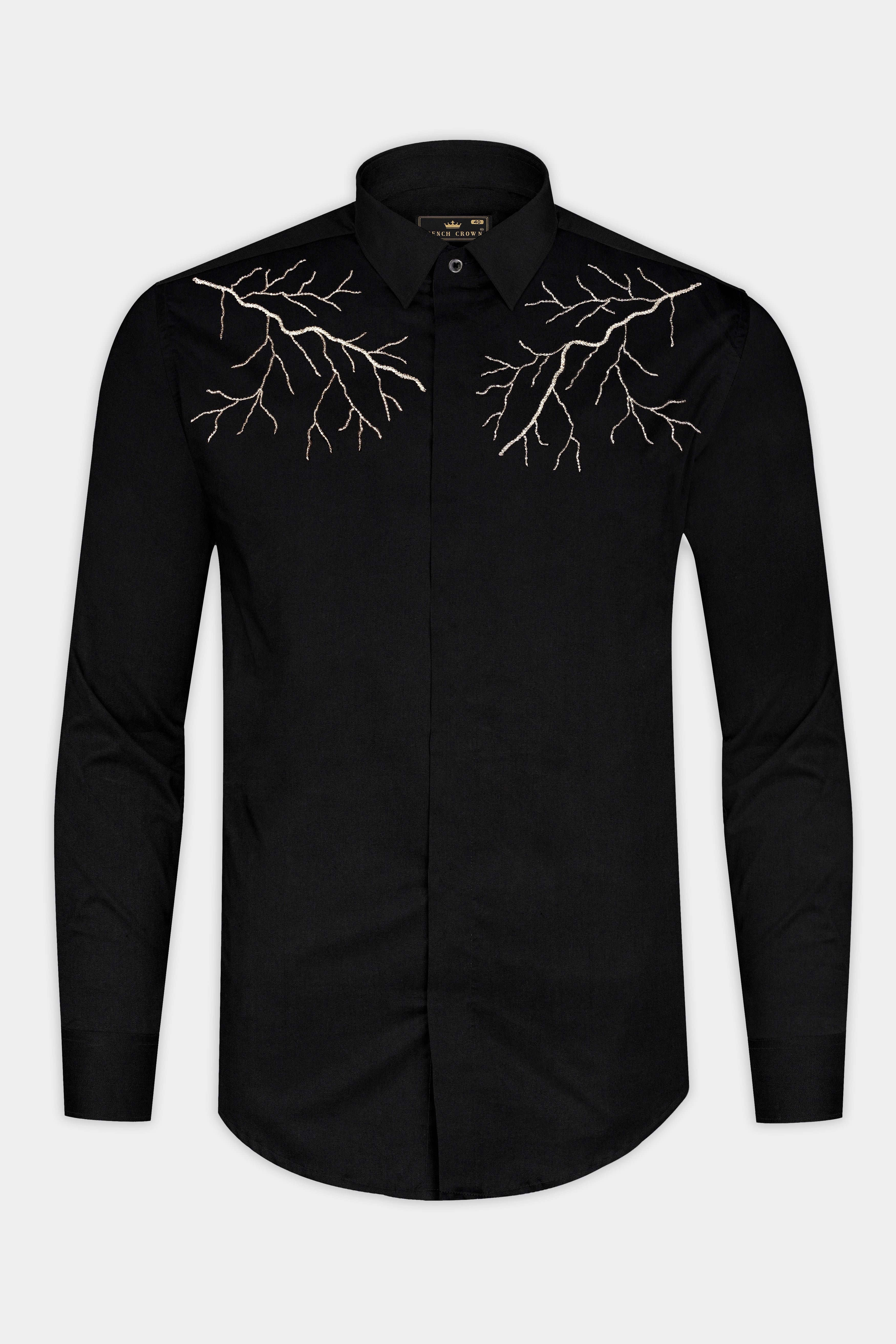 Jade Black Lightning Hand Stitched Embroidered Super Soft Premium Cotton Designer Shirt