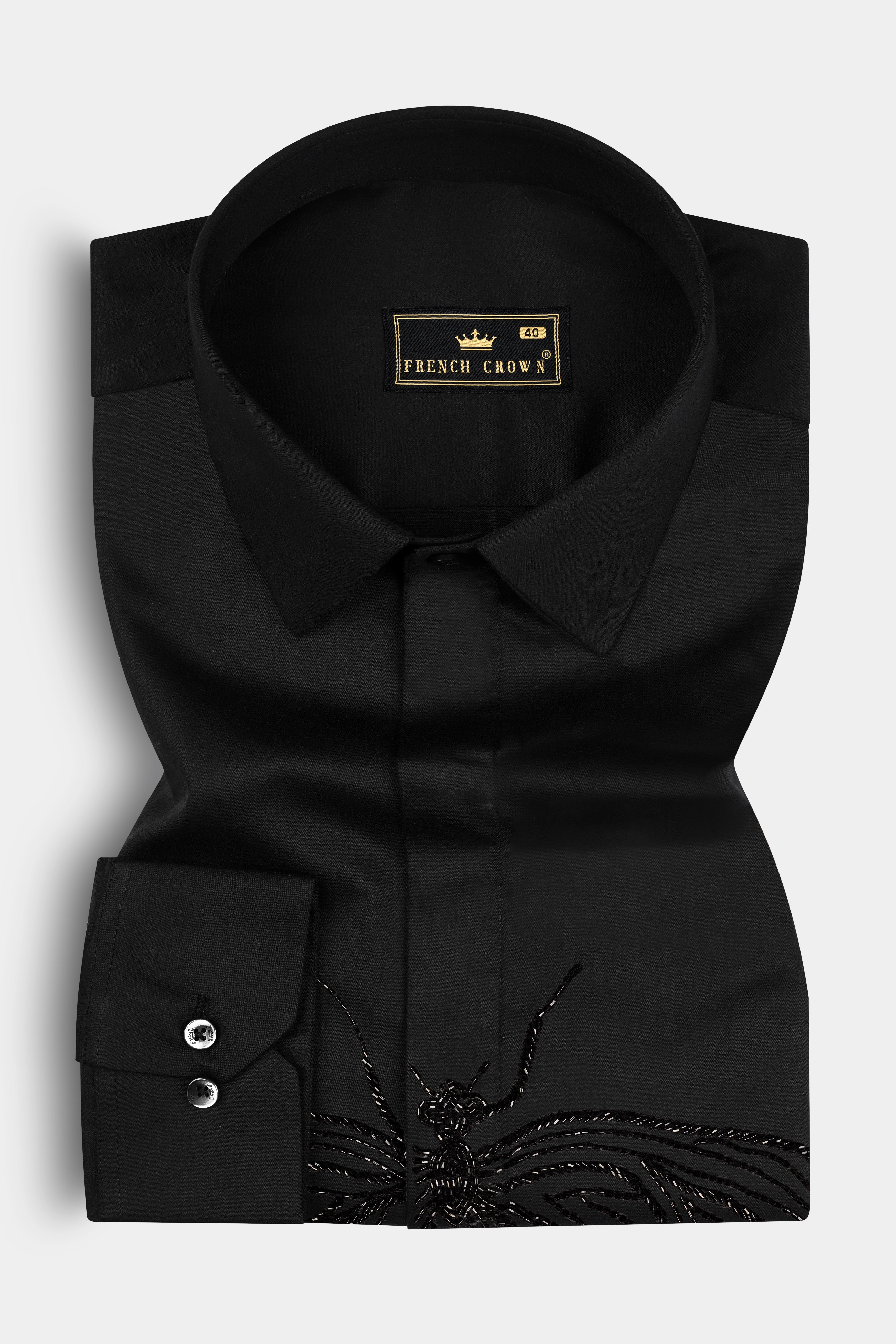 Jade Black Butterfly Hand Stitched Embroidered Super Soft Premium Cotton Designer Shirt