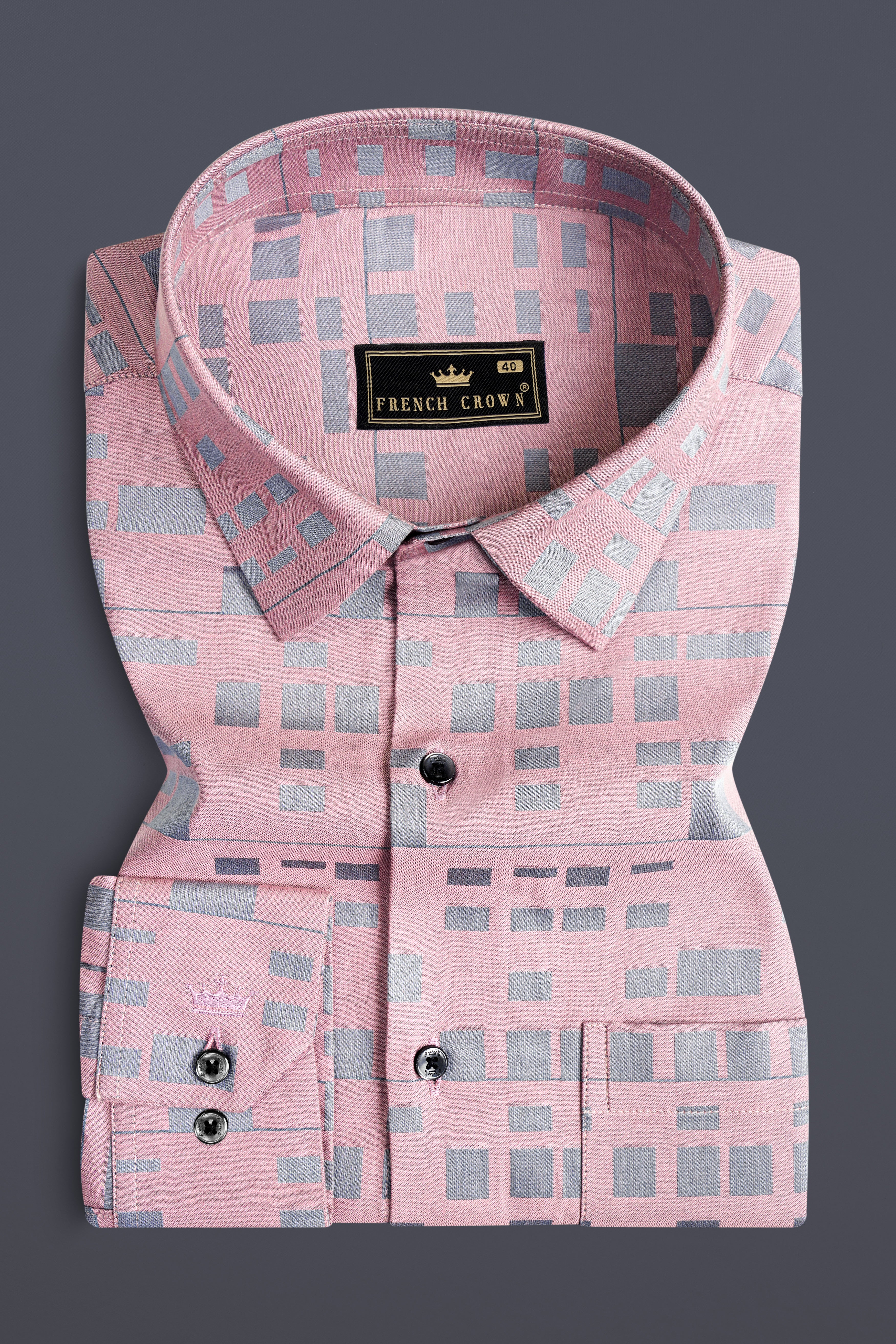 Careys Pink And Santa Gray Jacquard Textured Premium Cotton Shirt